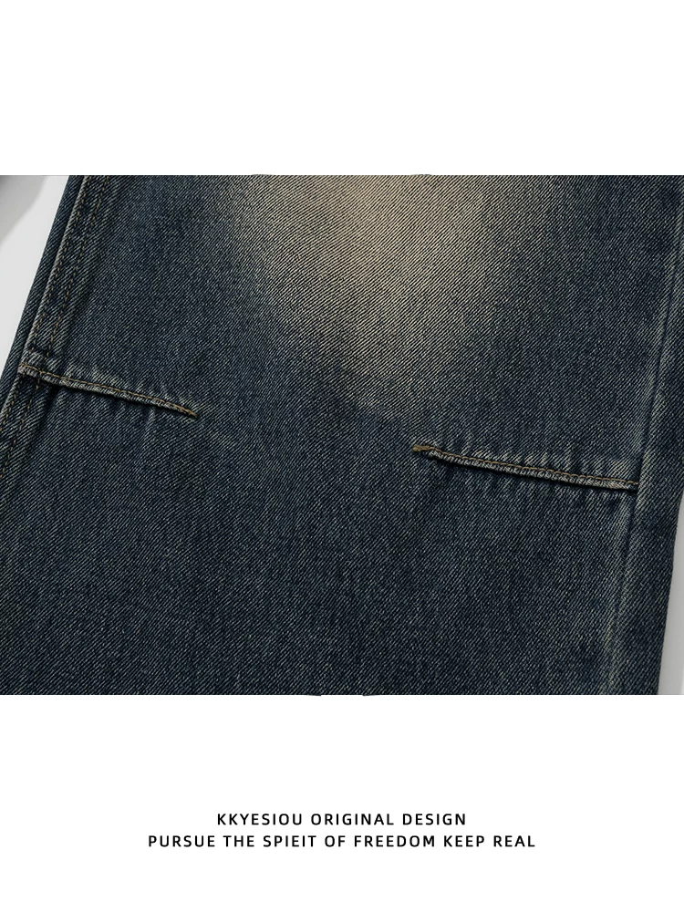 Quần jeans trắng rách kiểu Mỹ cổ điển, thời thượng của thương hiệu KKyesiou dành cho nam và nữ, kiểu dáng đường phố, quần ống thẳng, phong cách cặp đôi, chất liệu washed.
