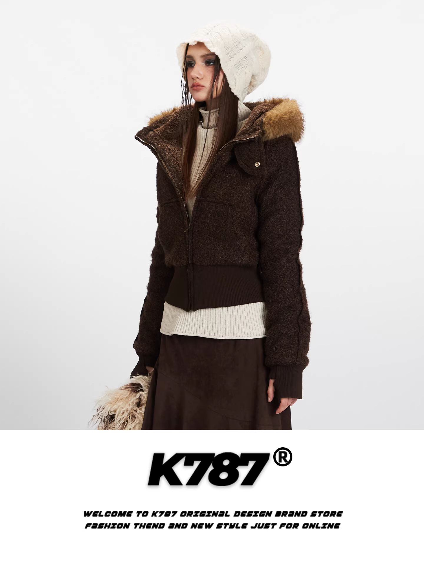 Áo khoác cotton có mũ trùm đầu, cổ lông lớn, kiểu dáng cổ điển Mỹ K787 dành cho nữ, dáng rộng, dày dặn, ấm áp, tôn dáng, thon gọn eo, áo khoác cotton ngắn.