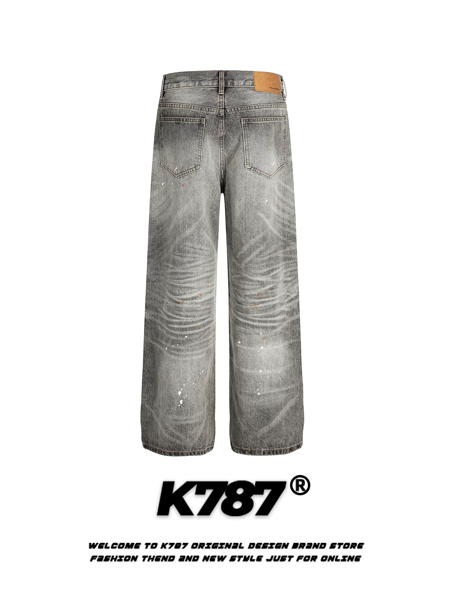 Quần jeans K787 kiểu Mỹ cổ điển, màu trắng phai, dành cho nam và nữ, dáng rộng, thời trang đường phố, cạp cao, kiểu dáng xu hướng, quần ống rộng, ống thẳng, phong cách thường ngày