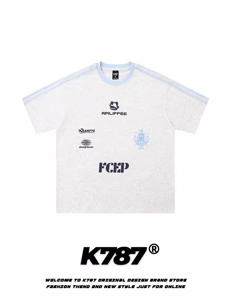 K787 Áo thun ngắn tay kiểu dáng cổ điển thể thao kiểu Mỹ unisex đa năng áo thun cặp đôi thông thường