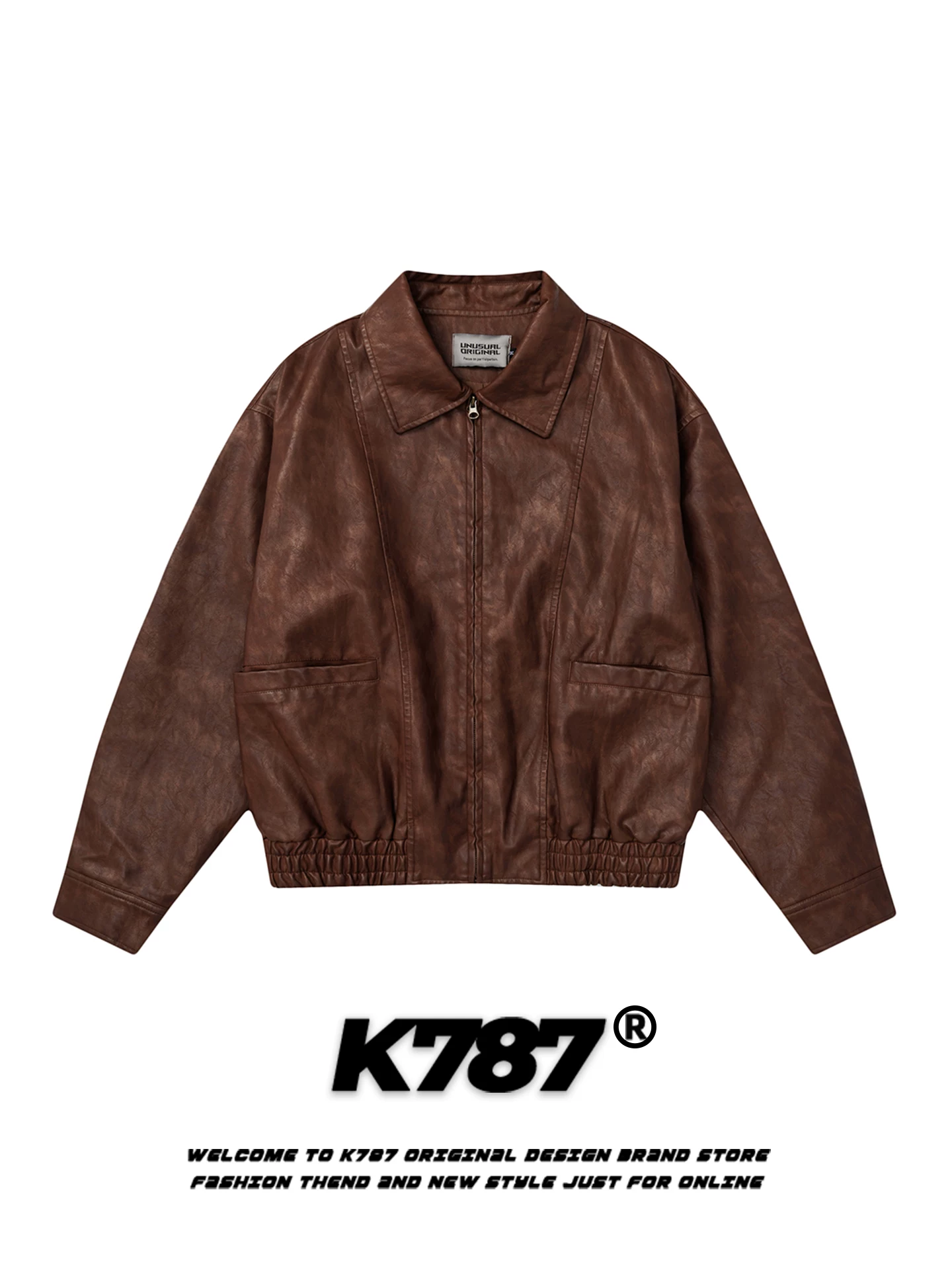 Áo khoác da PU phong cách retro Mỹ K787 dành cho nam và nữ, thương hiệu thời thượng, áo khoác ngắn kiểu dáng rộng rãi, thoải mái, thích hợp làm trang phục cặp đôi đi làm.