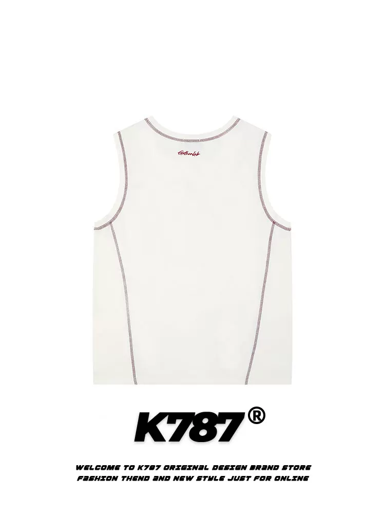 Áo ba lỗ unisex phong cách đường phố retro Mỹ K787, kiểu ghép mảnh, thể thao, đa năng, rộng rãi, thoải mái, không tay, áo lót, áo thun