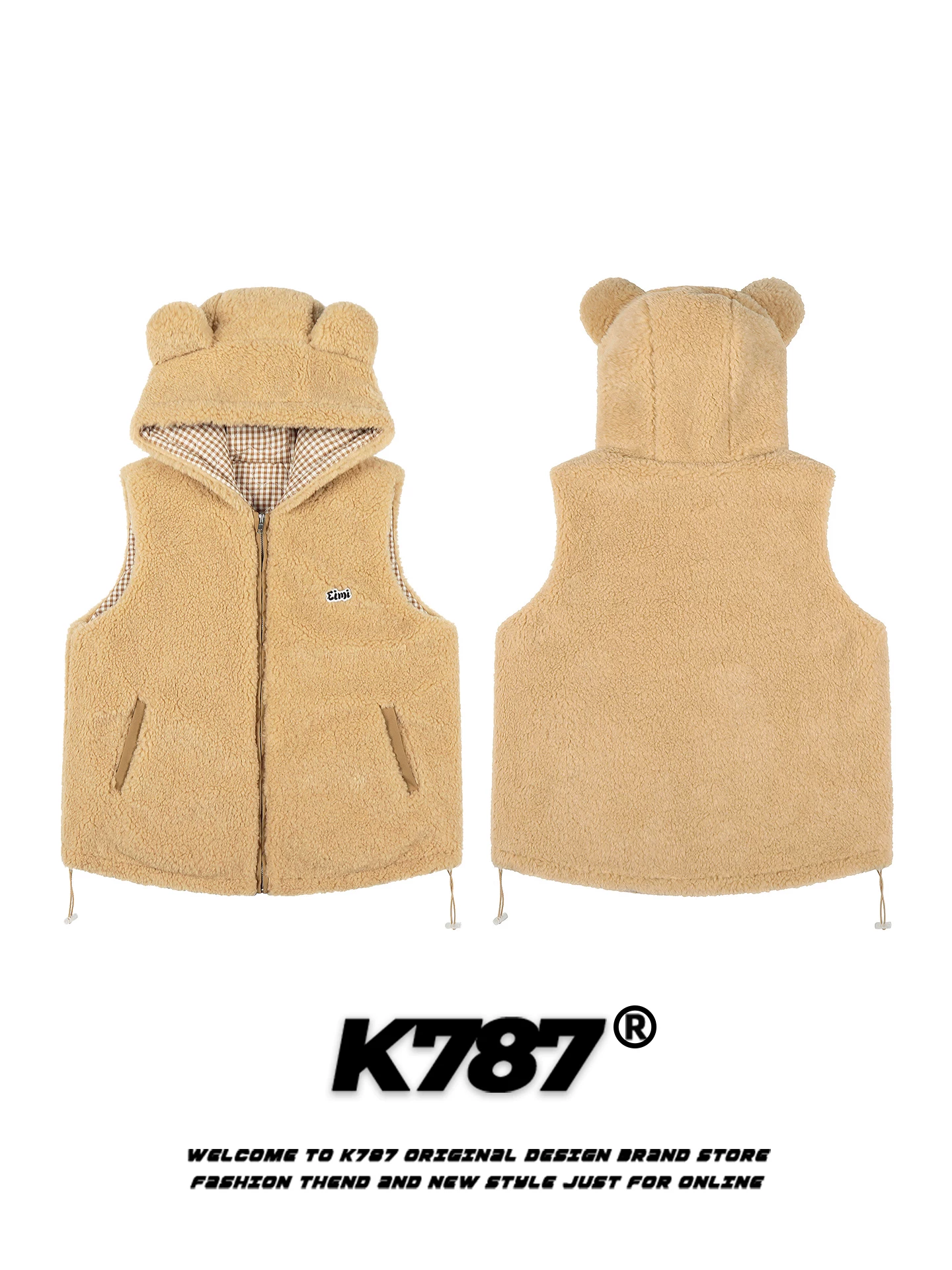 Áo khoác len cotton kiểu Mỹ cổ điển K787 có tai gấu dành cho nữ, áo khoác cotton có khóa kéo giữ ấm mùa đông.