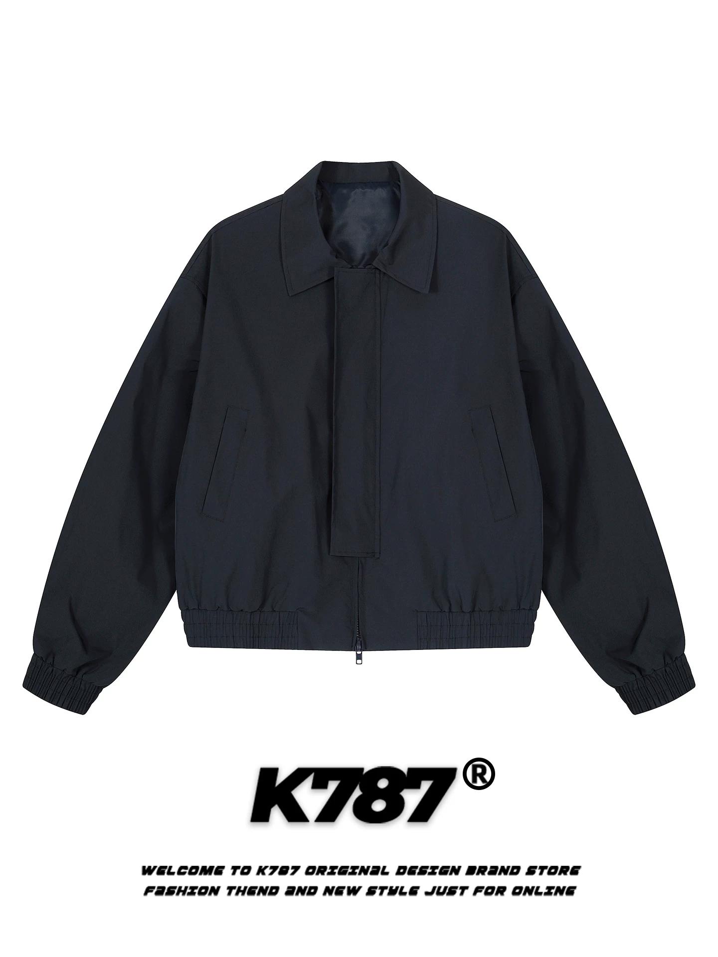 Áo khoác phi công cổ điển kiểu Mỹ K787 dành cho nam và nữ, áo khoác cardigan màu xám đơn giản và rộng rãi dành cho cặp đôi