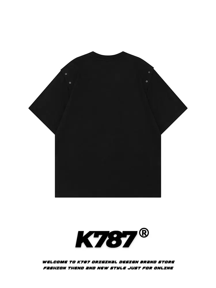 Áo thun ngắn tay K787 kiểu Mỹ cổ điển, họa tiết graffiti, dành cho nam và nữ, có tay áo tháo rời, áo cặp, áo ba lỗ, áo lót.