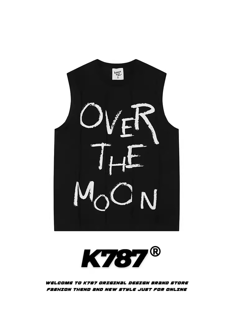 K787 Áo vest thể thao phong cách retro Mỹ, họa tiết graffiti vui nhộn, unisex, đa năng, không tay, áo lót rộng rãi