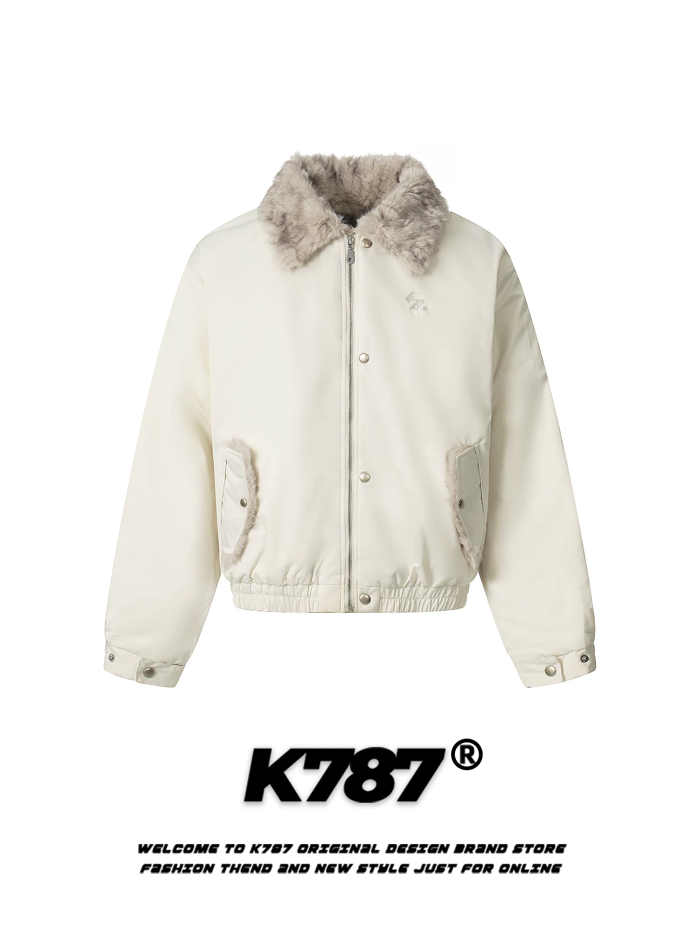 Áo khoác cotton có cổ lông cổ điển kiểu Mỹ K787 dành cho nam và nữ, áo khoác cotton ngắn dày cổ điển