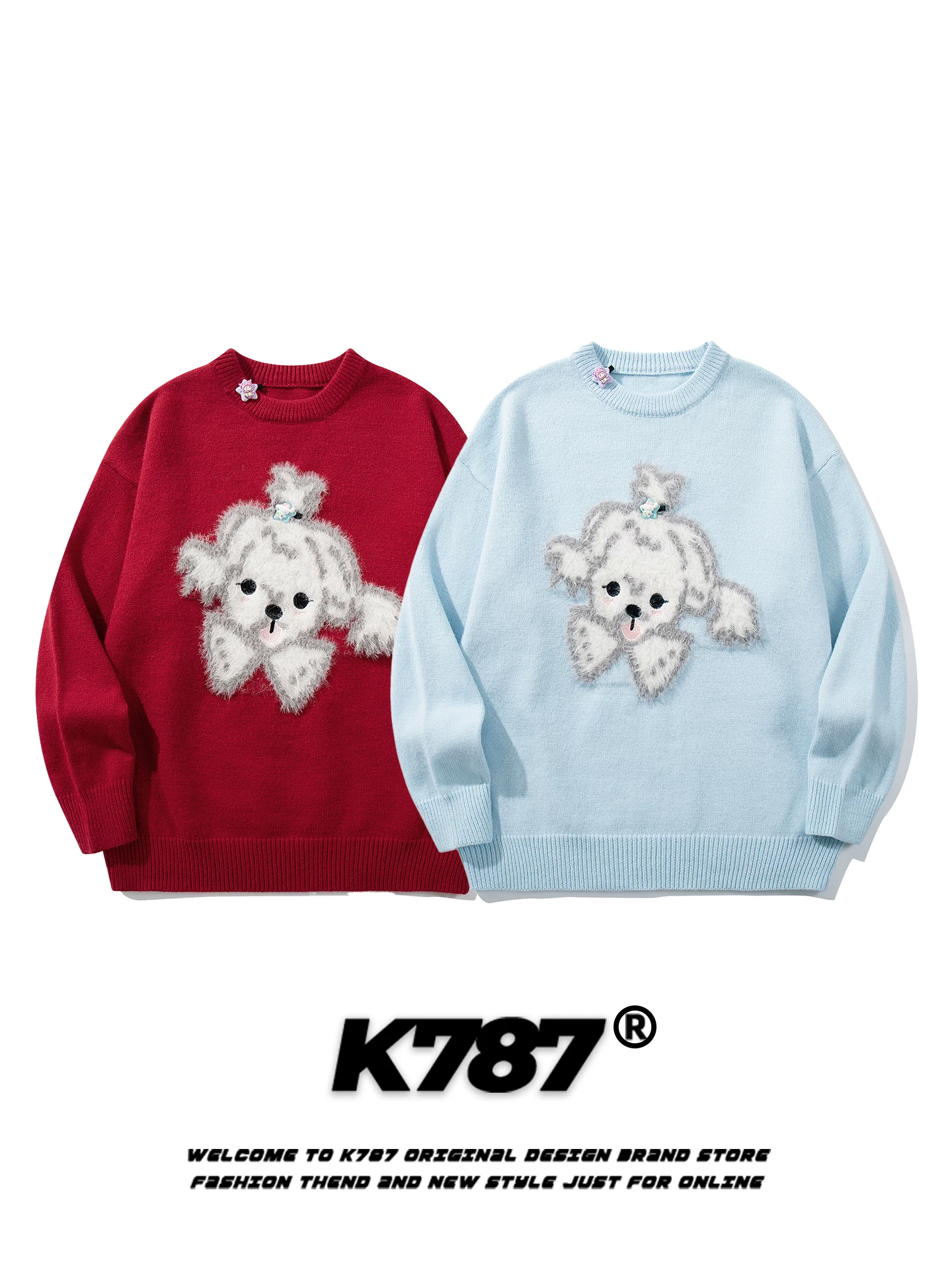 Áo len dệt kim đỏ K787 Fun Dog dễ thương dành cho nữ, áo len Giáng sinh ấm áp giúp bạn trông đẹp hơn, áo len Tết mới dễ thương