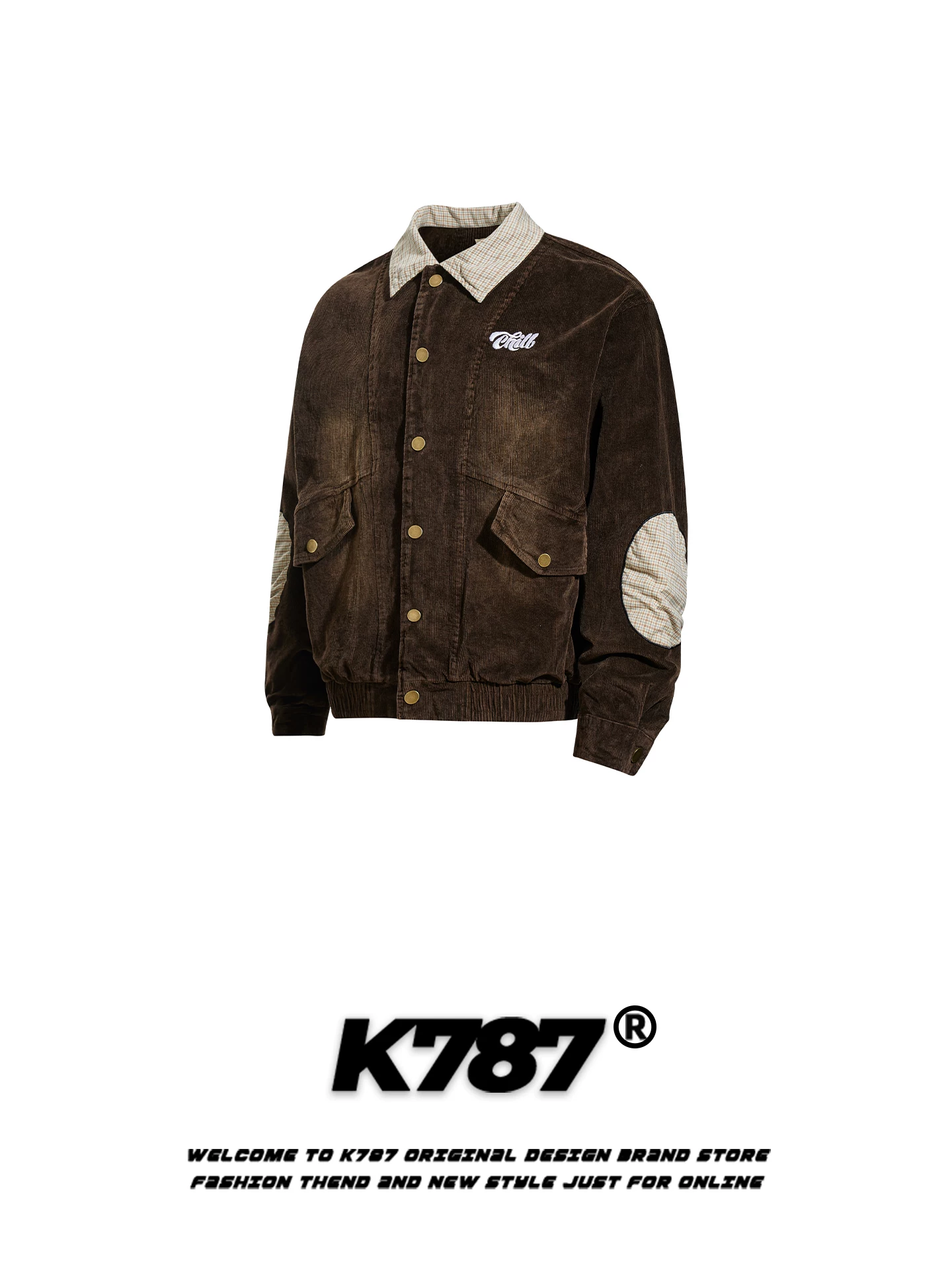 Áo khoác phối màu phong cách retro Mỹ K787 chất liệu vải gân, dáng rộng, unisex, phong cách trung tính, hợp thời trang, áo khoác cặp đôi.