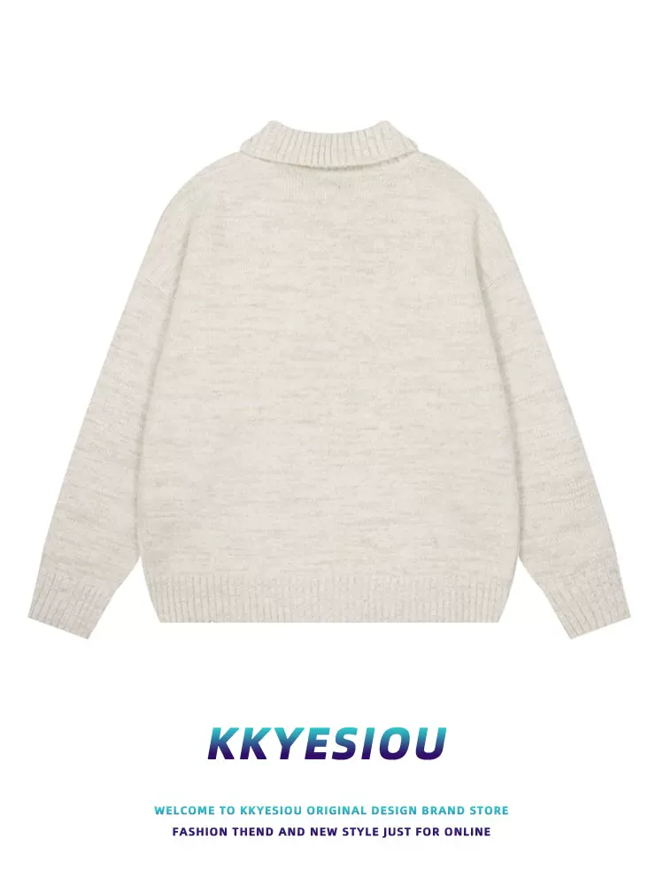 Áo len dệt kim đa năng phong cách Nhật Bản KKyesiou, kiểu dáng cổ trụ, unisex, màu trơn, mùa thu đông, áo khoác cặp đôi