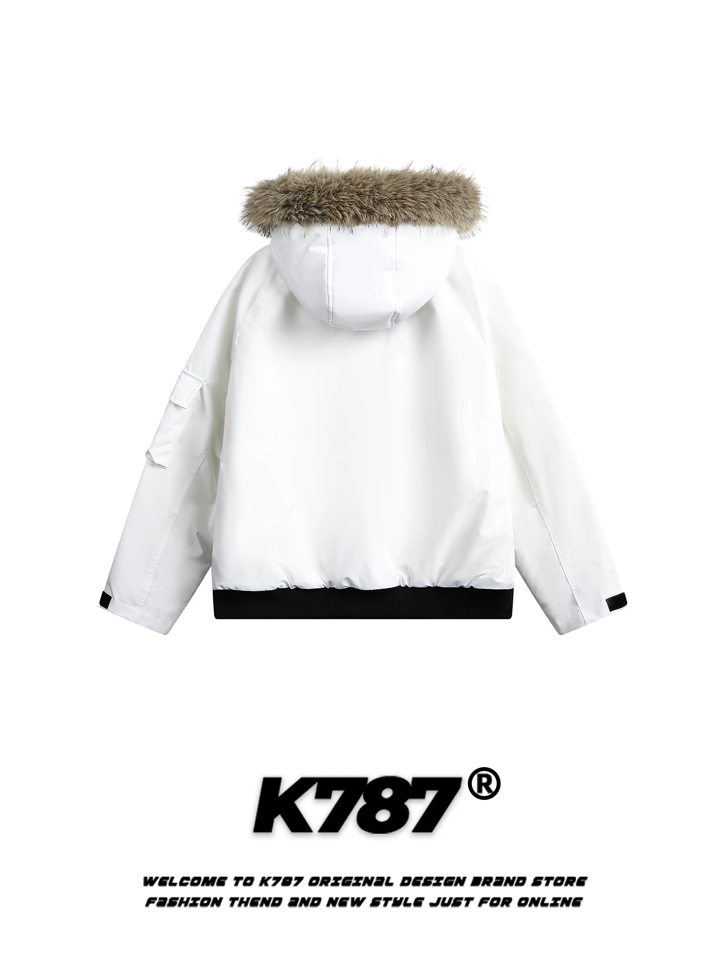 K787 Áo khoác cotton có mũ trùm đầu cổ lông lớn phong cách retro của Mỹ dành cho nam và nữ, thương hiệu thời trang rộng rãi, ấm áp và đa năng, áo khoác cotton dày dặn dành cho cặp đôi trong mùa đông.