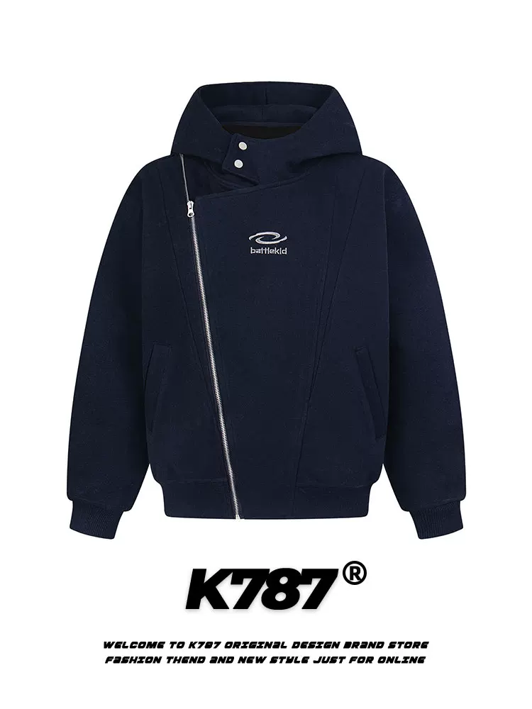K787 Áo khoác có dây kéo chéo thêu theo xu hướng quốc gia cổ điển của Mỹ unisex thể thao cổ đứng phong cách đường phố có mũ trùm đầu áo cặp đôi