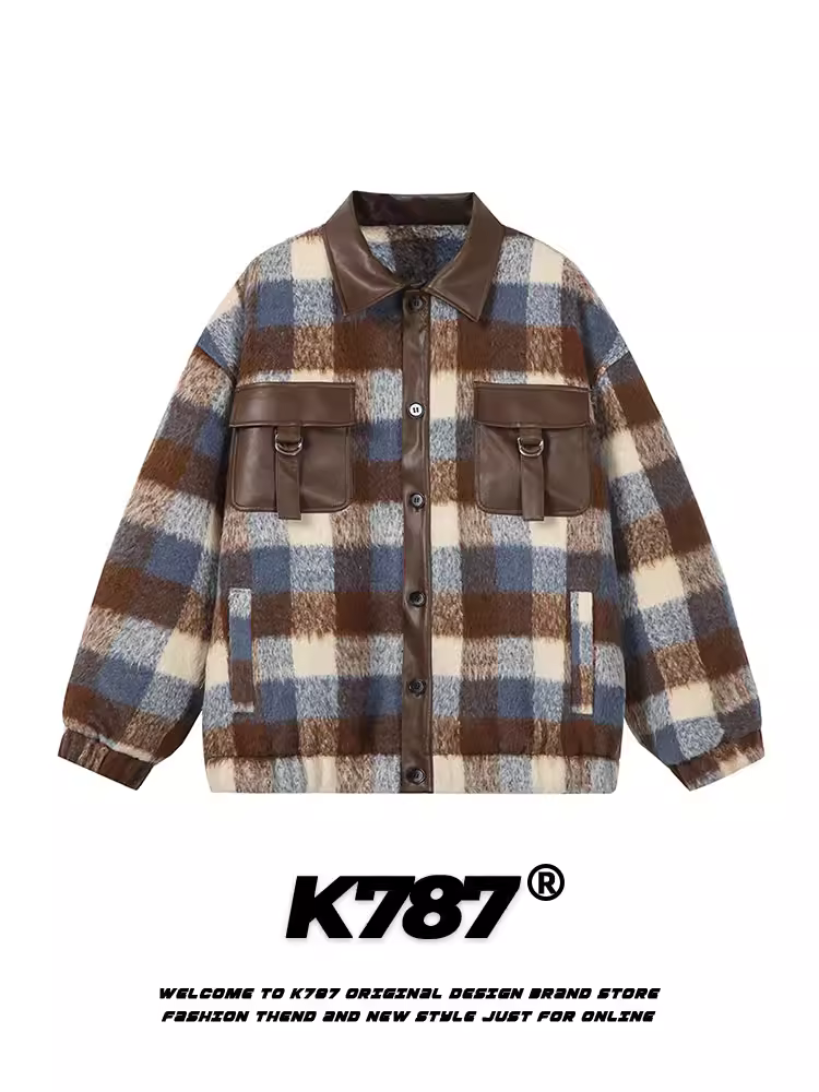 Áo khoác cotton kẻ caro phong cách retro Mỹ K787 dành cho nam và nữ, áo khoác cặp đôi đa năng thời trang đường phố mùa đông 2024