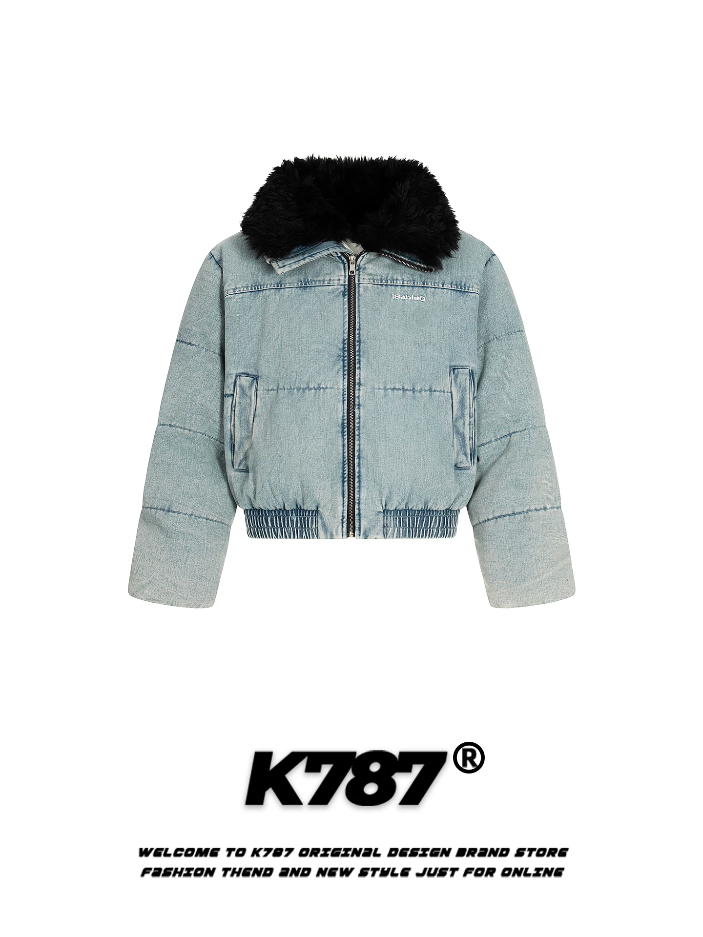 Áo khoác denim cotton cổ lông kiểu Mỹ cổ điển K787 dành cho nữ, phong cách lười biếng, dày dặn và ấm áp, áo khoác cotton mùa đông ngắn.