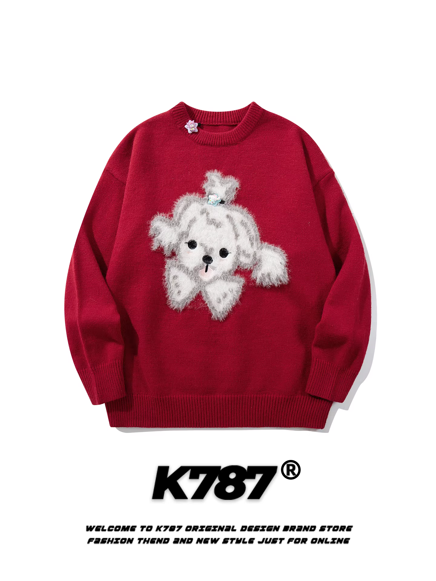 Áo len dệt kim đỏ K787 Fun Dog dễ thương dành cho nữ, áo len Giáng sinh ấm áp giúp bạn trông đẹp hơn, áo len Tết mới dễ thương