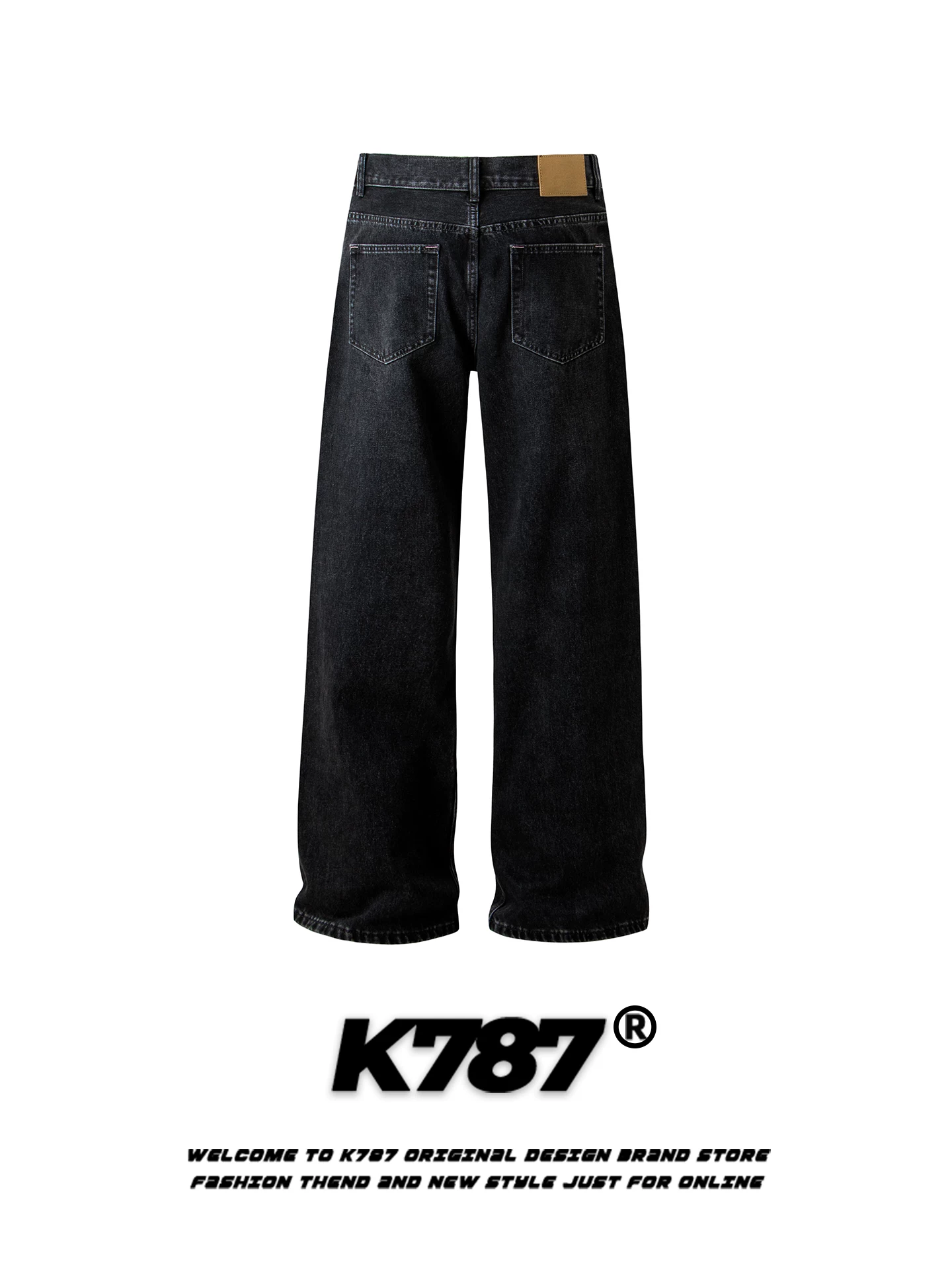 Quần jeans K787 kiểu Mỹ cổ điển, xước, dành cho nam và nữ, cạp cao, dáng rộng, phong cách đường phố, quần ống rộng dài chấm đất