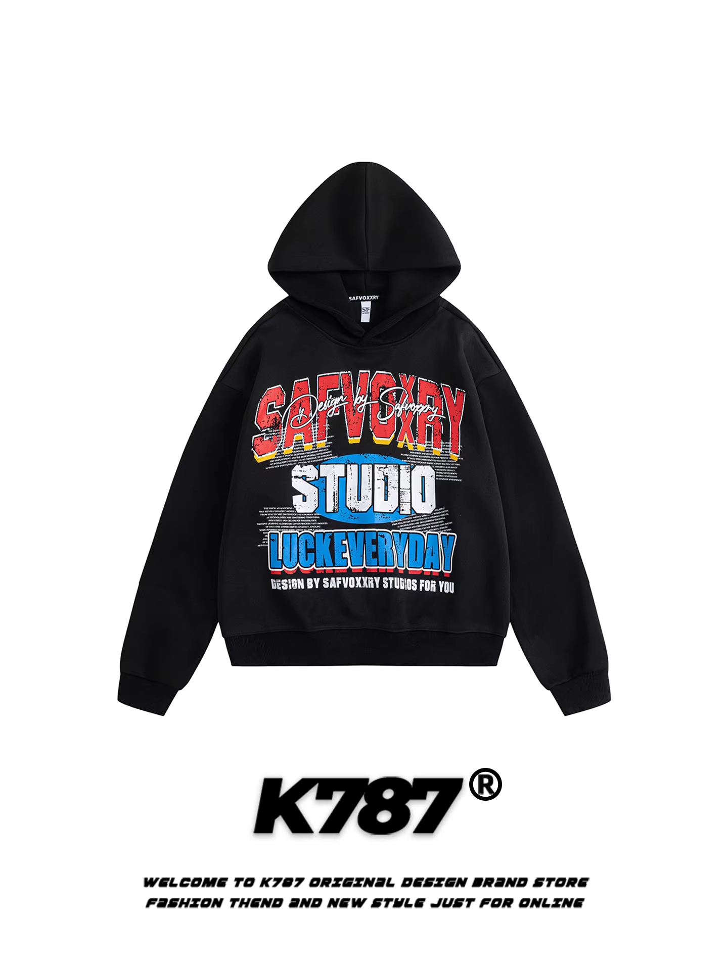 Áo hoodie unisex in chữ kiểu đường phố Mỹ K787, thiết kế rách cá tính, dáng rộng, thời trang, áo khoác ngắn năng động