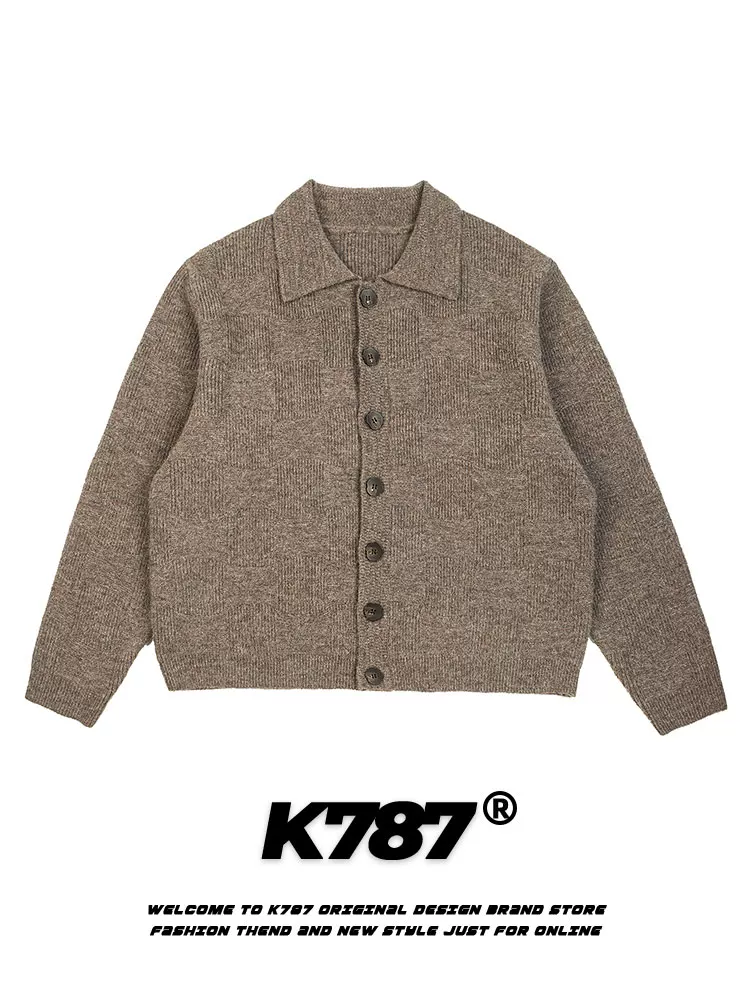 Áo len cardigan thiết kế kẻ sọc cổ điển Mỹ K787 dành cho nam và nữ, kiểu dáng đơn giản, màu trơn, chất liệu dệt kim, phong cách thường ngày.