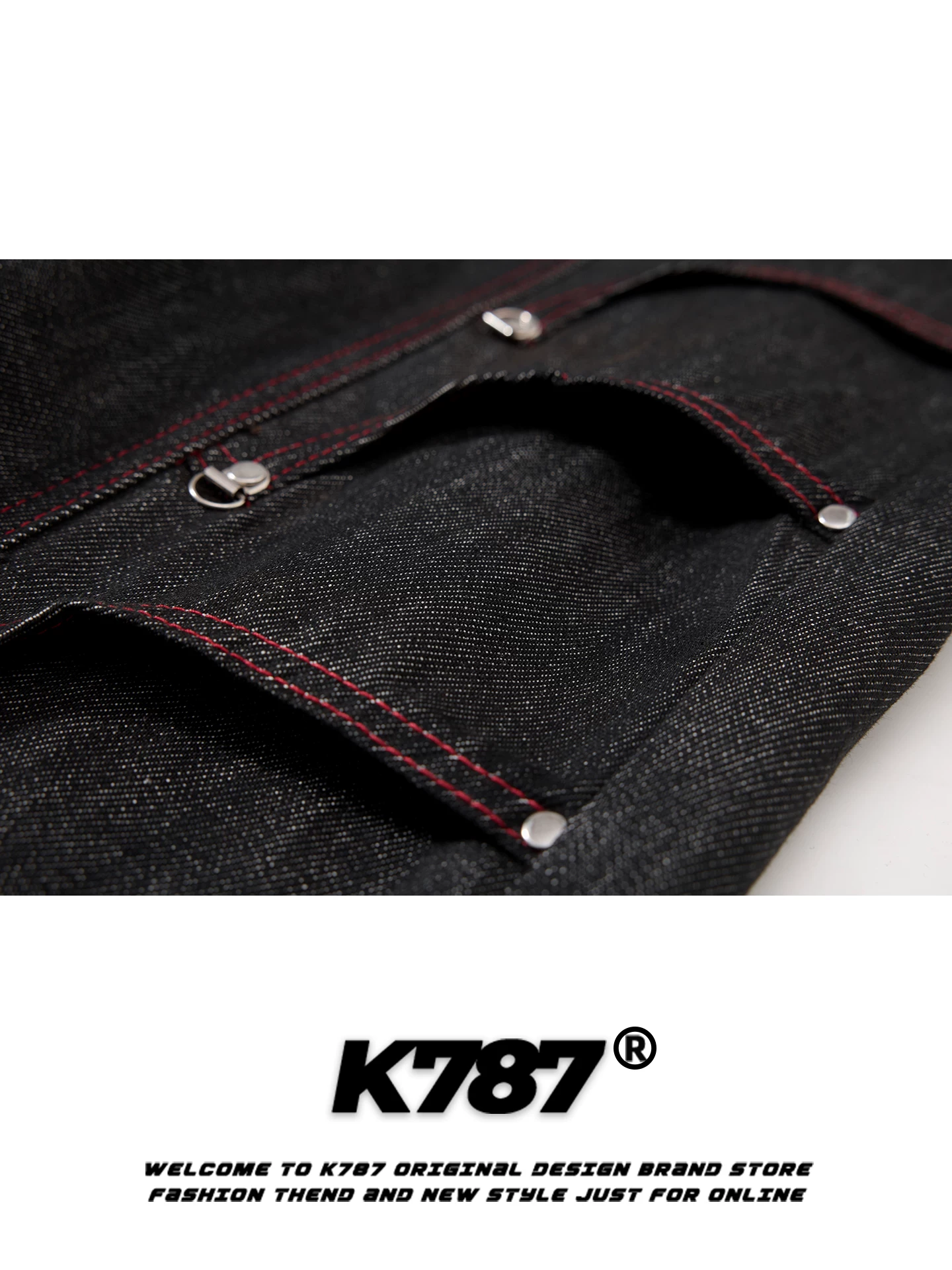 Quần jeans thiết kế nhiều túi kiểu Mỹ cổ điển K787 dành cho nam và nữ, xu hướng quốc gia, dáng rộng, trang trí kim loại, ống thẳng, ống rộng