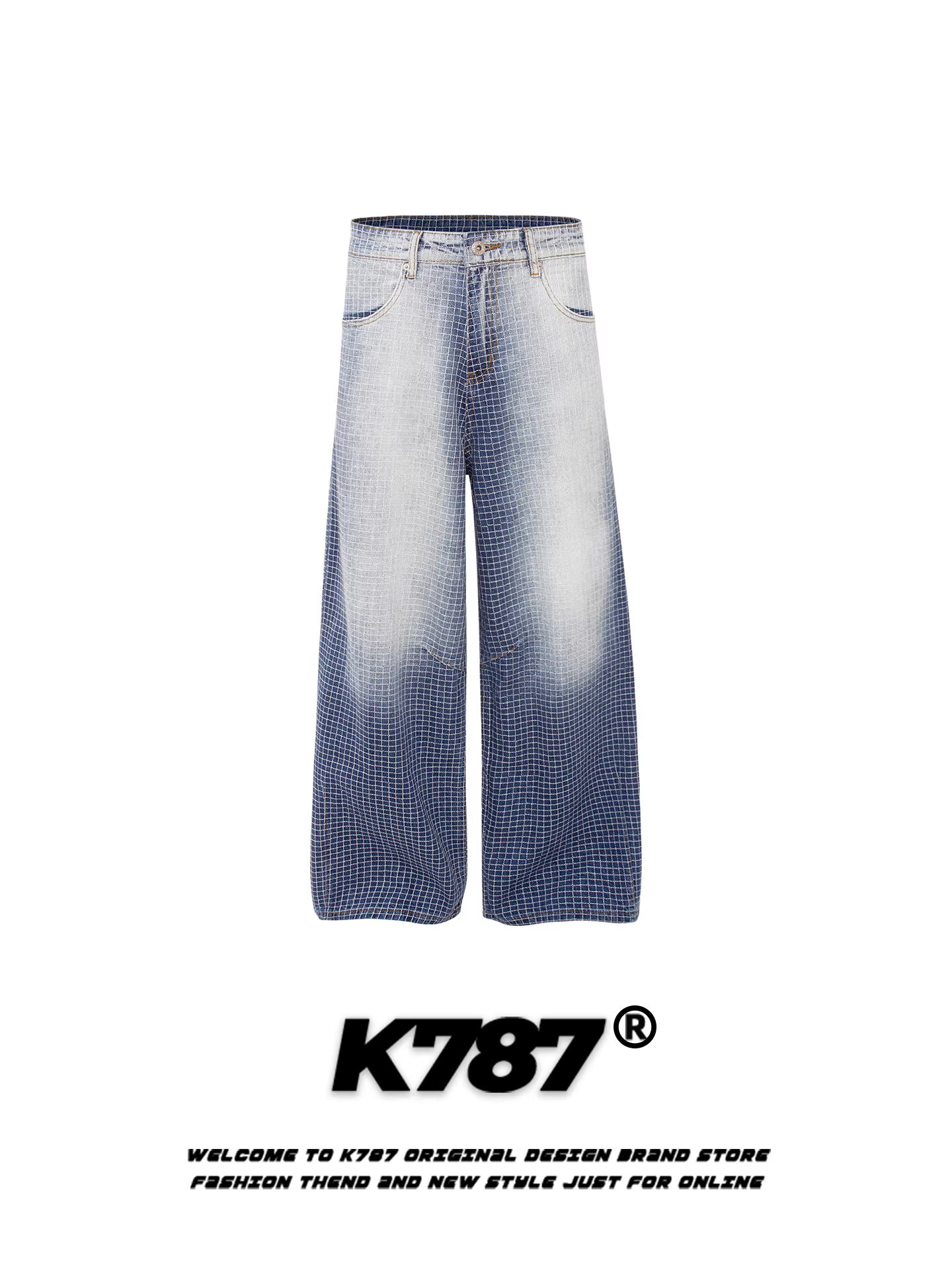 Quần dài unisex kiểu Mỹ cổ điển, phối họa tiết ca rô, phối màu gradient, dáng rộng, xu hướng thời trang, cạp cao, ống thẳng, dài chấm đất, dáng rộng