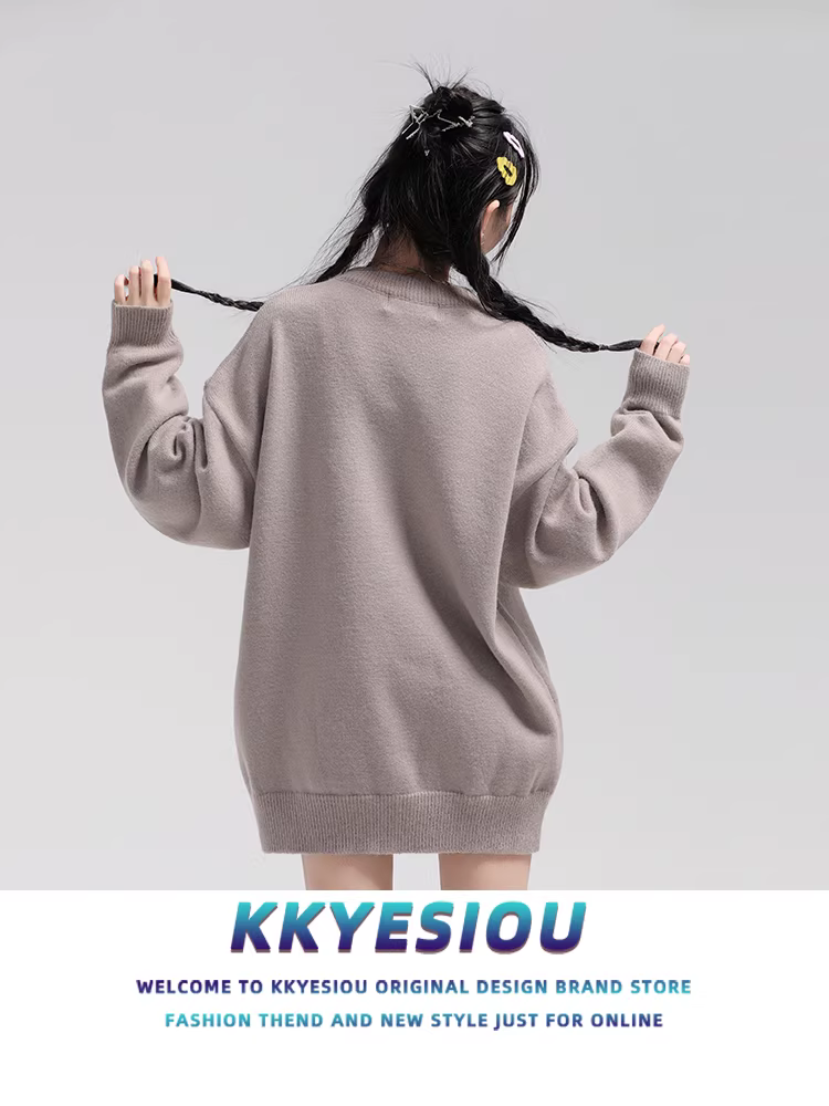 Áo len cặp đôi mèo dễ thương phong cách retro Mỹ, unisex, kiểu dáng học sinh, đa năng, rộng rãi.