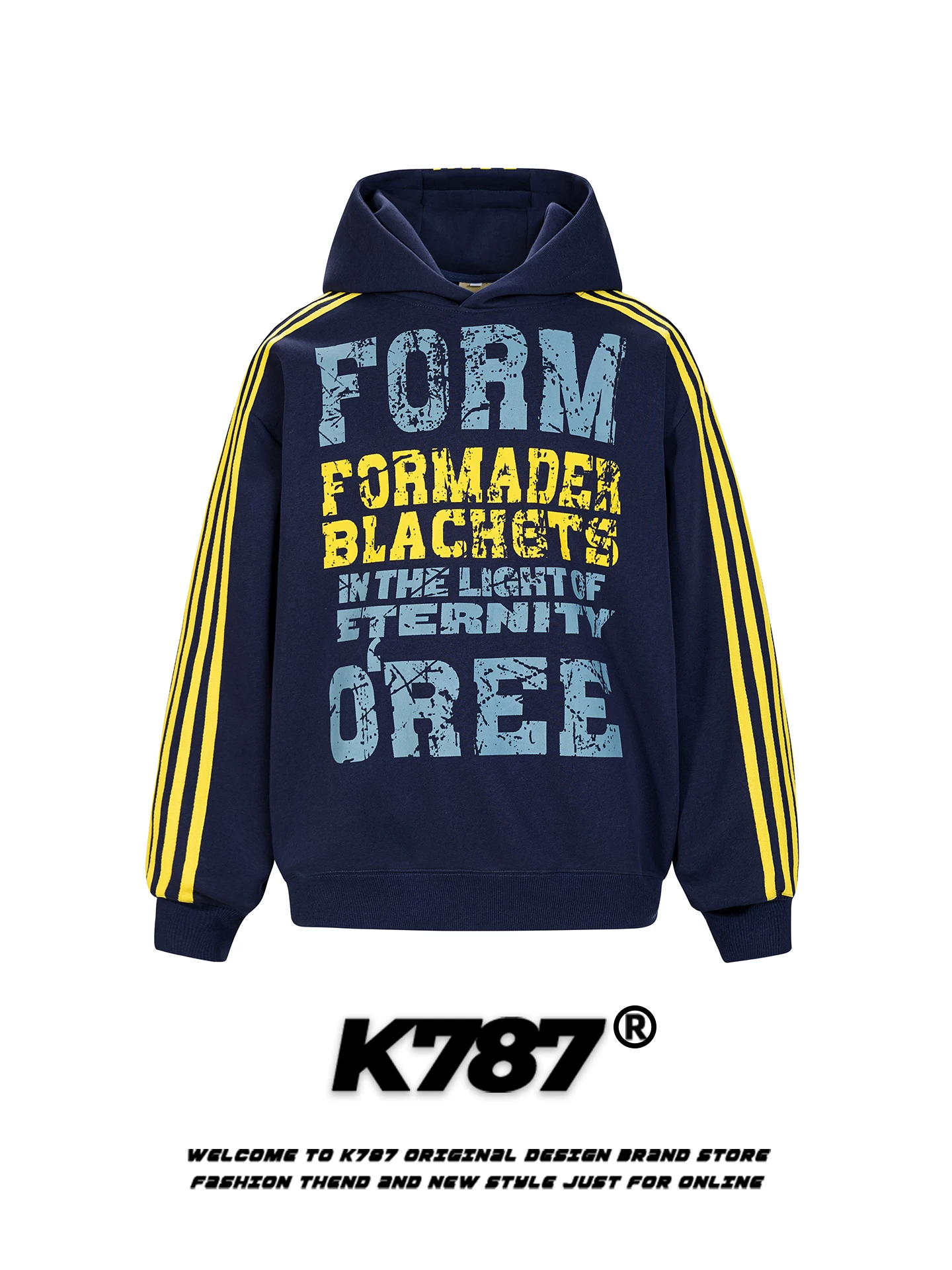 Áo hoodie in họa tiết retro Mỹ K787, kiểu dáng unisex, in họa tiết cũ kỹ, sọc, rộng rãi, phong cách Trung Hoa, áo khoác cặp đôi thường ngày