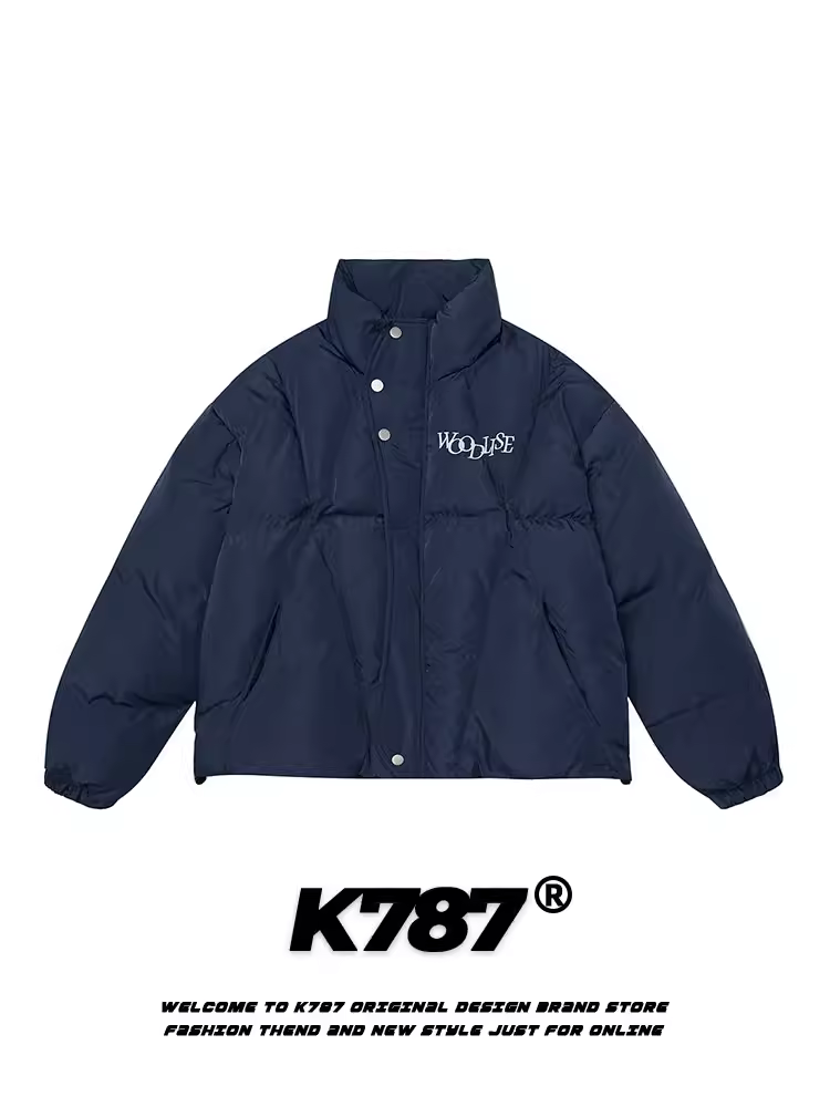 K787 Áo khoác cotton dày có cổ đứng kiểu cổ điển Mỹ dành cho nam và nữ, quần áo cotton thêu màu trơn theo xu hướng dân tộc dành cho cặp đôi.