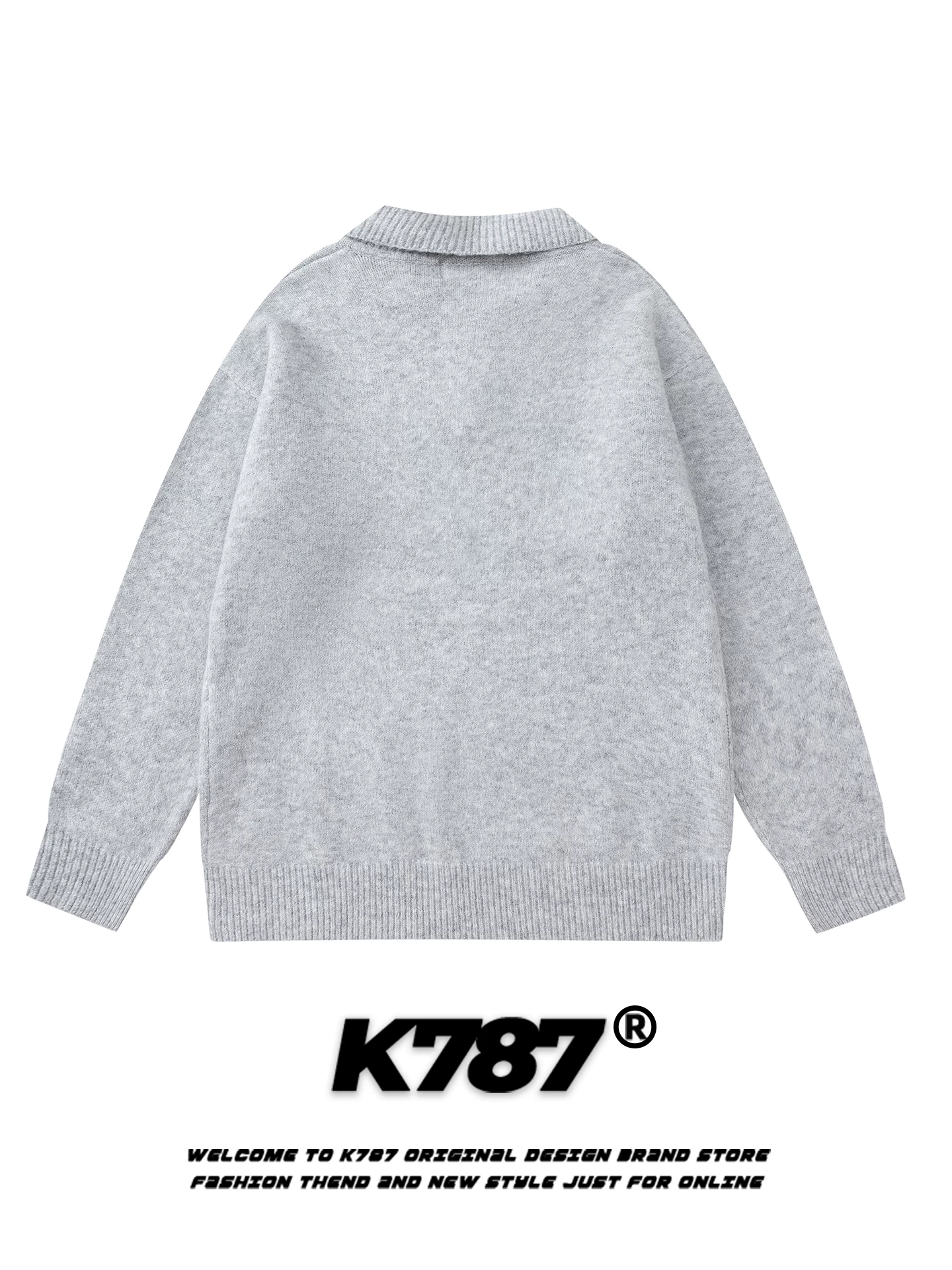 Áo len dệt kim cổ trụ màu trơn phong cách đường phố Mỹ K787, unisex, đa năng, dáng rộng, kiểu áo polo thời trang
