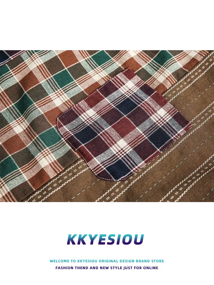 Áo sơ mi dài tay KKyesiou kiểu Mỹ cổ điển, phối ren, họa tiết kẻ sọc, unisex, thời trang, thương hiệu xu hướng, áo khoác cặp đôi mùa xuân thu