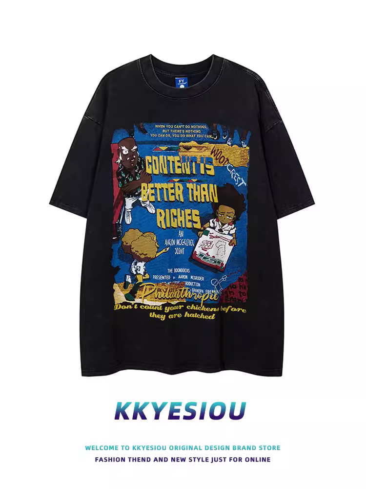 Áo thun ngắn tay kiểu dáng cổ điển của thương hiệu KKyesiou Mỹ, thiết kế theo phong cách retro, in họa tiết vui nhộn, dành cho nam và nữ, áo đôi mùa hè.