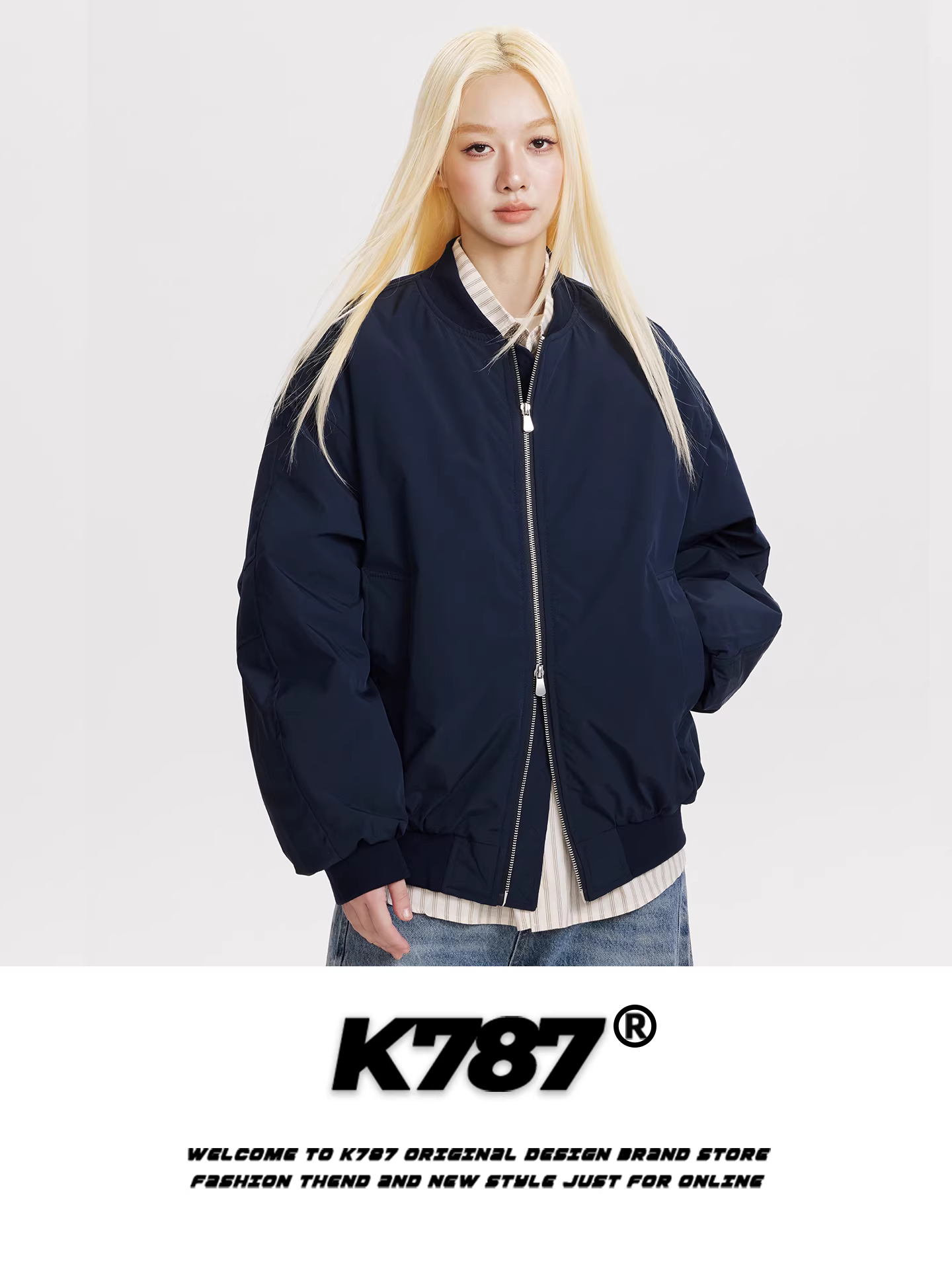 Áo khoác bomber màu trơn kiểu Mỹ cổ điển K787 chất liệu cotton, unisex, dáng rộng, thời trang, thương hiệu nổi tiếng, màu hồng ấm áp, áo đôi mùa đông