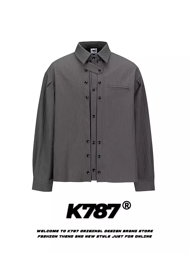 K787 Áo sơ mi dài tay thiết kế cổ điển kiểu Mỹ có nút sọc dành cho nam và nữ áo sơ mi giản dị đơn giản kiểu dáng gọn gàng