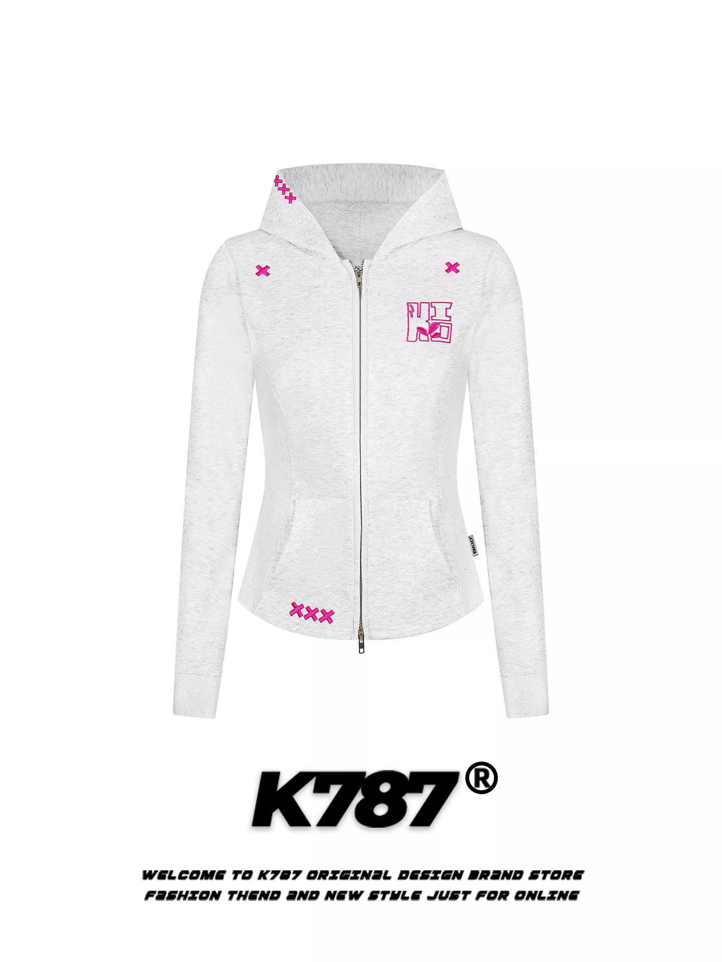 Áo khoác hoodie nữ kiểu dáng thể thao ôm eo, thêu chữ phong cách đường phố Mỹ K787