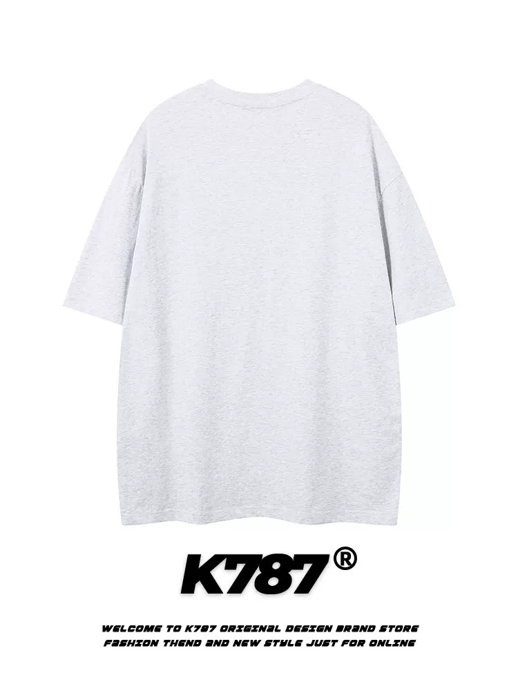 K787 Áo thun ngắn tay in hình cà vạt giả cổ điển kiểu Mỹ dành cho nam và nữ, áo cặp đôi đa năng phong cách đại học
