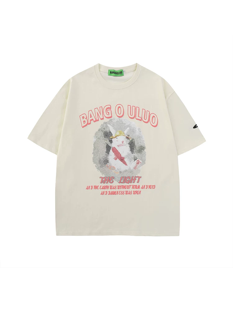 Áo thun ngắn tay in hình thỏ ngọt ngào KKyesiou phong cách Nhật Bản, unisex, oversize, cặp đôi, chất liệu cotton nguyên chất