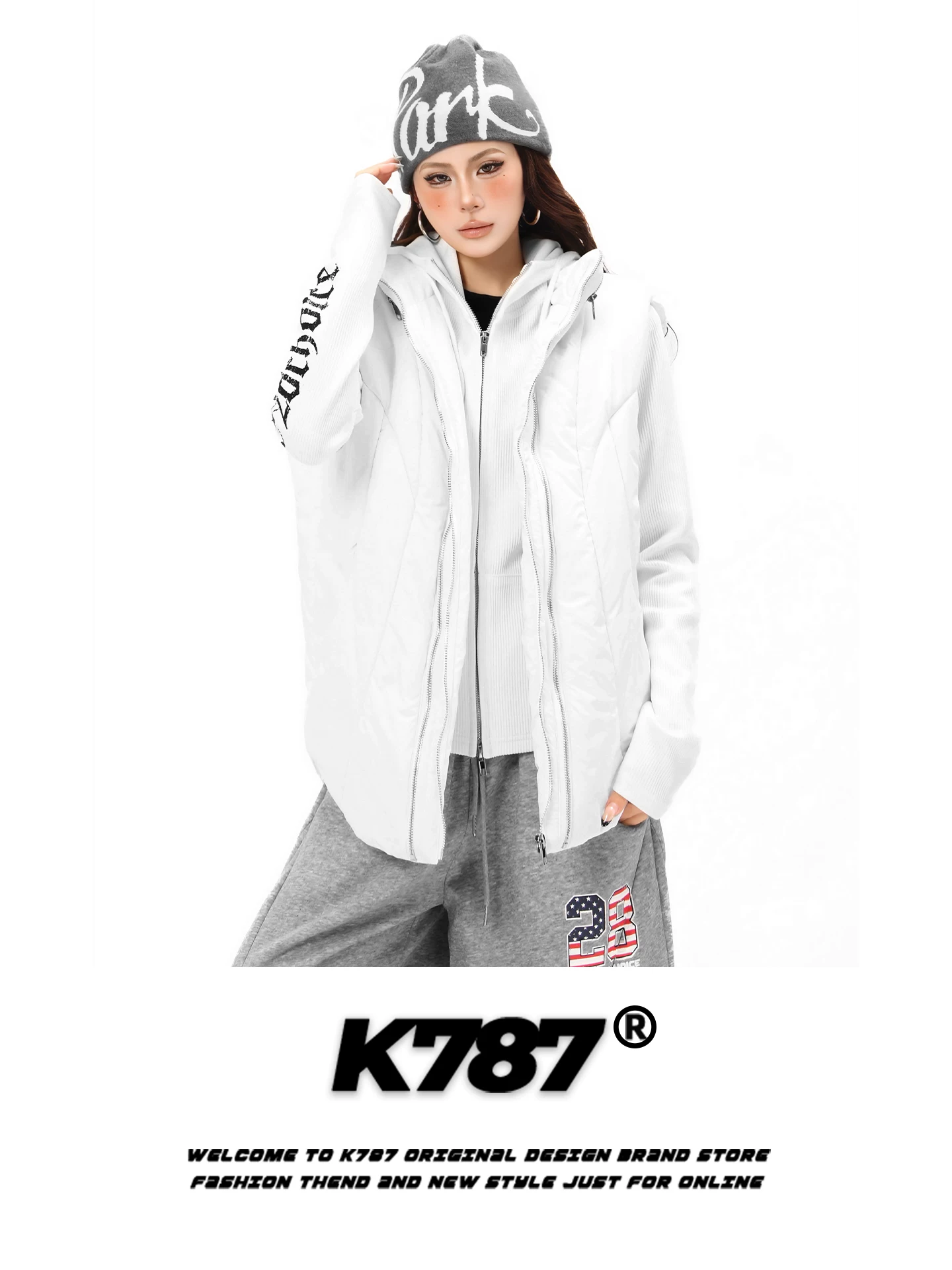Áo khoác vest cổ đứng dày dặn kiểu retro Mỹ K787 dành cho nam và nữ, mặc nhiều lớp để giữ ấm, có đường may ép và xếp ly bằng vải cotton.
