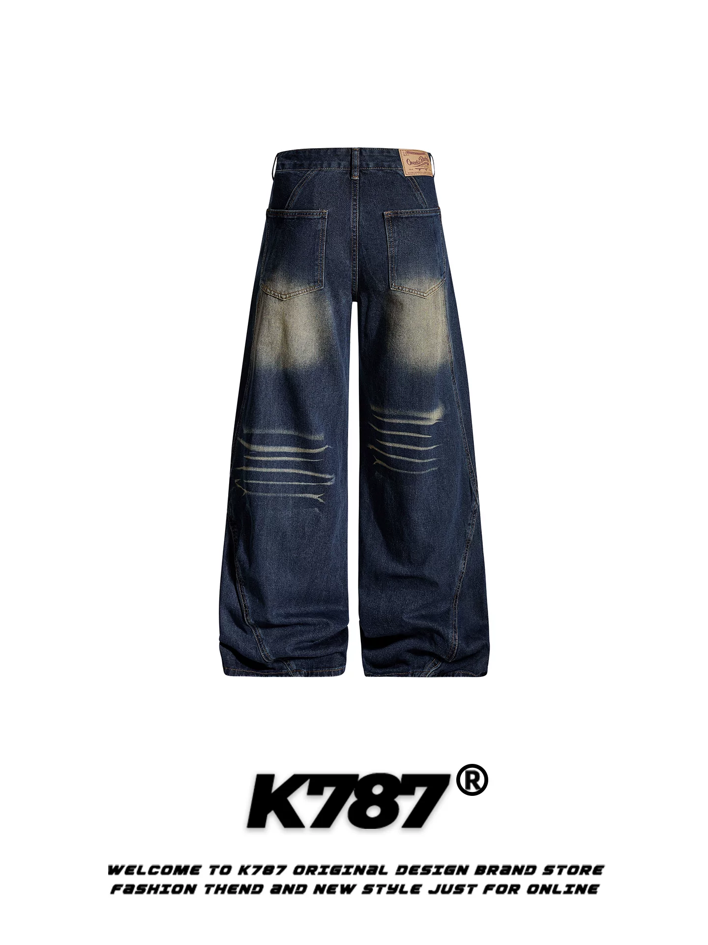Quần jeans K787 kiểu Mỹ cổ điển, xước rách, dành cho nam và nữ, dáng rộng, thời trang, cạp cao, tôn dáng, ống rộng, dài chạm sàn