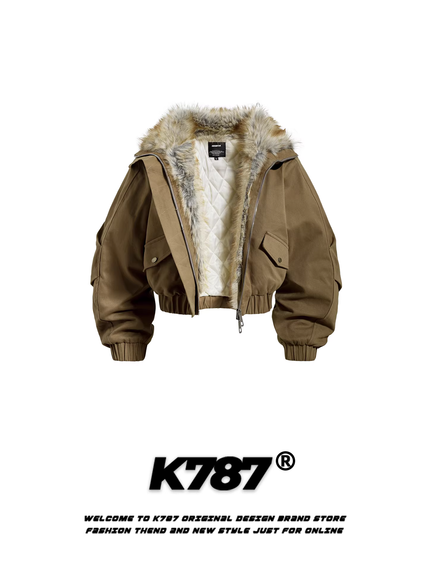 Áo khoác cotton ngắn kiểu Mỹ K787, cổ lông, dáng rộng, ấm áp và dày dặn, áo khoác cotton unisex dành cho cặp đôi mùa đông.