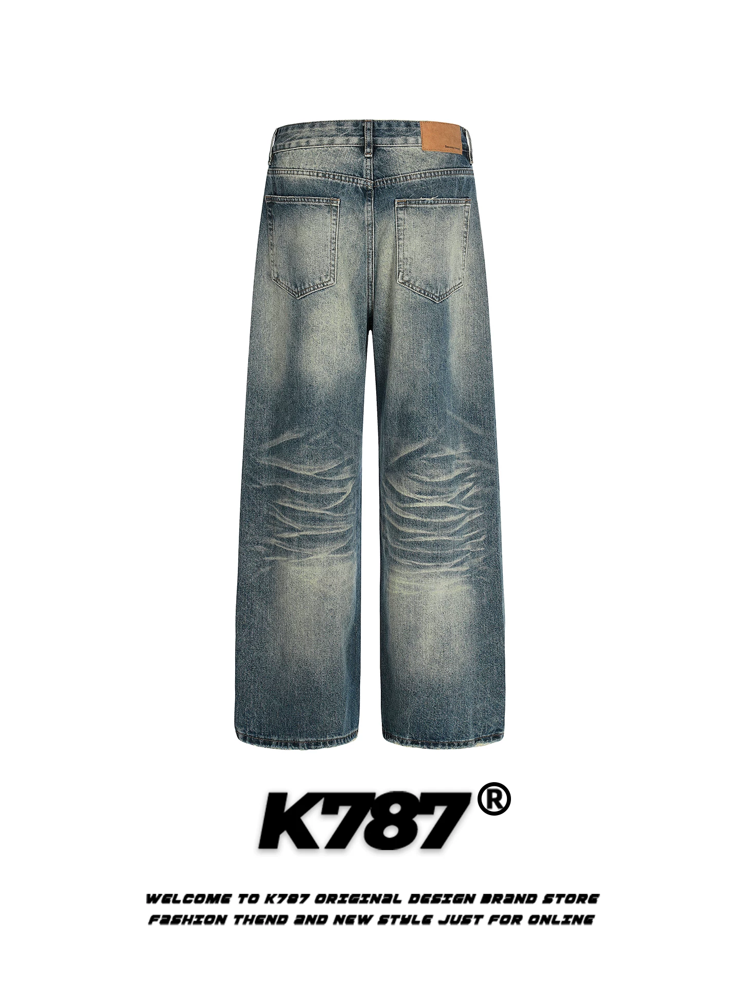Quần jeans rách kiểu đường phố Mỹ K787 dành cho nam, dáng rộng, màu phai, thương hiệu thời thượng, phong cách cá tính, quần dài ống rộng thoải mái