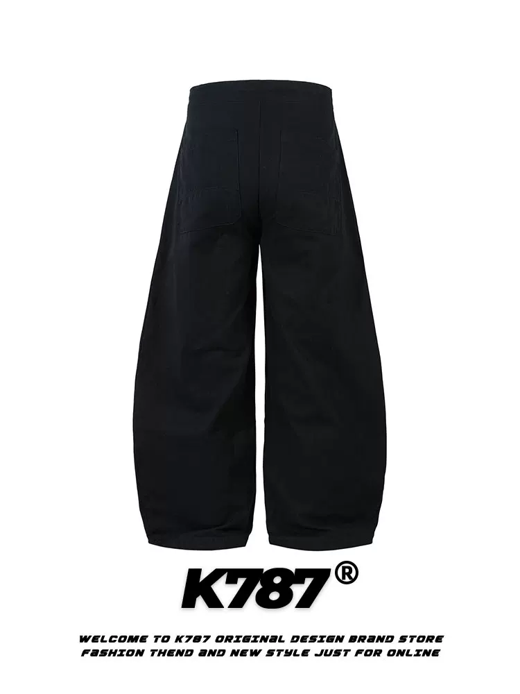Quần âu kiểu đường phố retro Mỹ K787, phối dây, chất liệu kaki, unisex, dáng rộng, màu trơn, phong cách hip-hop, ống thẳng