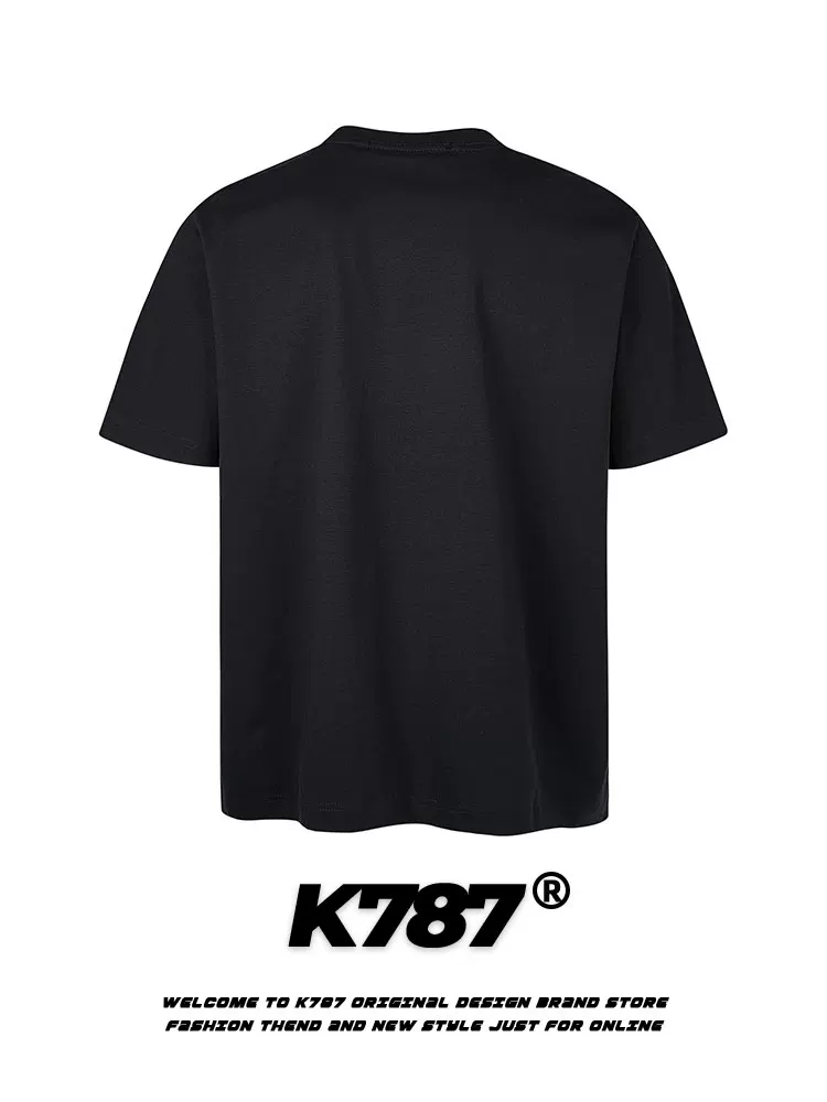 K787 Áo thun ngắn tay thêu chữ cổ điển kiểu Mỹ cleanfit dành cho nam, vai thường, đa năng, giản dị, mùa hè