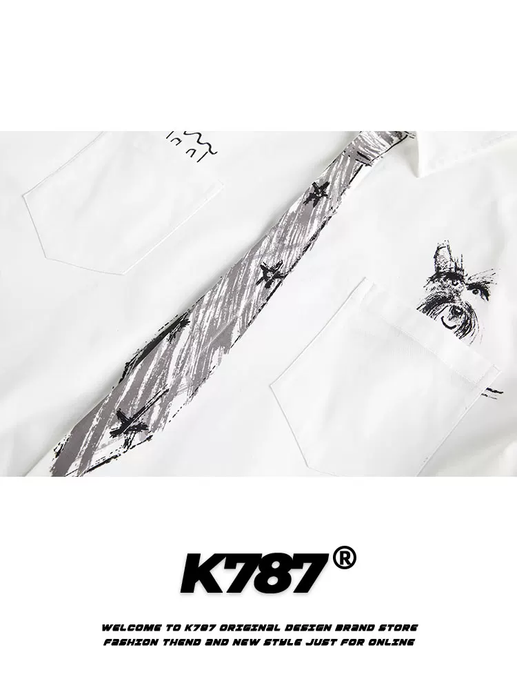 K787 Áo sơ mi ngắn tay cổ giả phong cách retro quốc gia của Mỹ dành cho nam và nữ, áo cardigan nửa tay phong cách đại học vui nhộn và lười biếng cho mùa hè