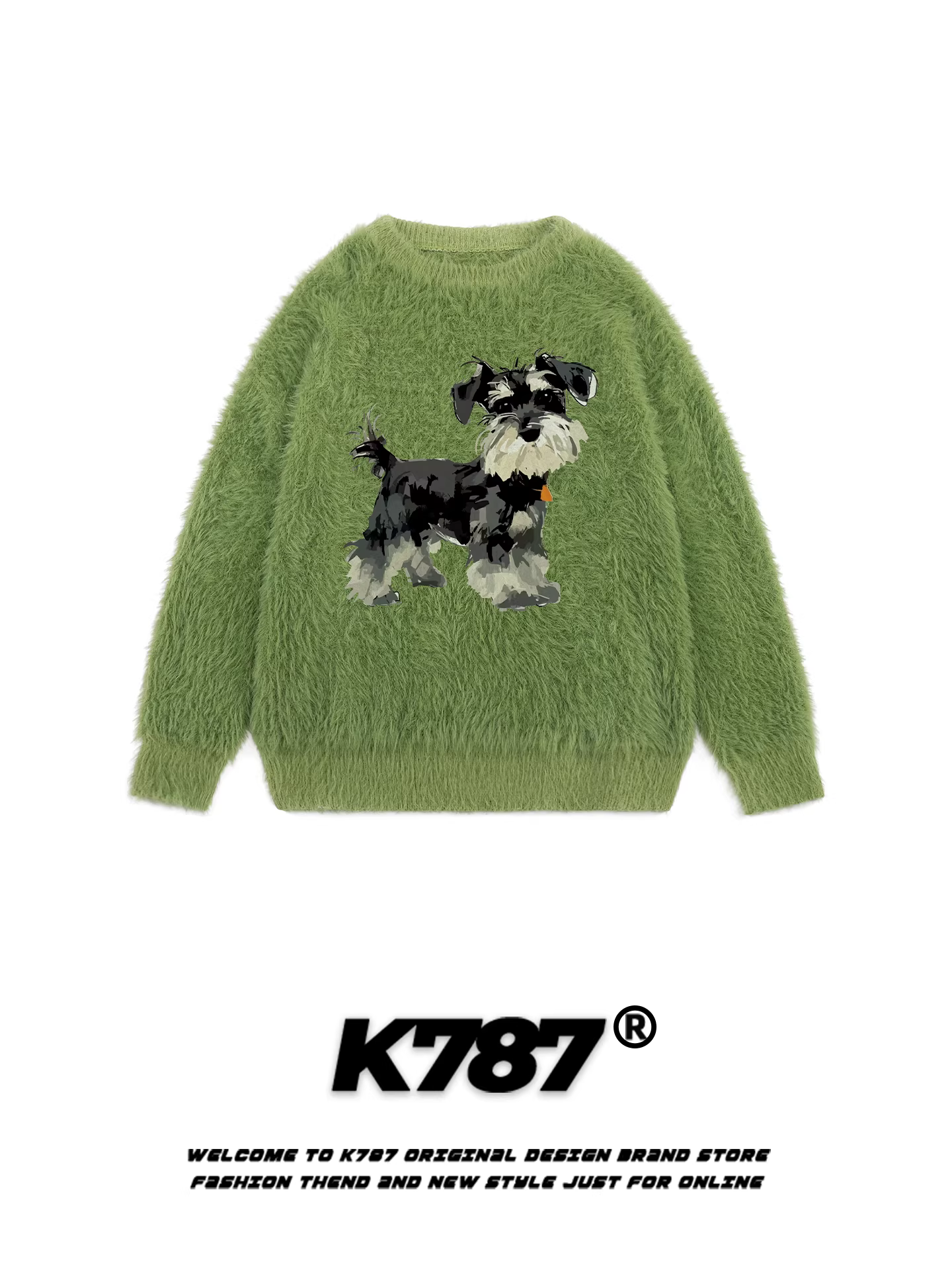 Áo len cổ tròn theo chủ đề chó vui nhộn theo phong cách retro Mỹ K787 dành cho nam và nữ, áo len dệt kim ấm áp, mềm mại và mịn màng