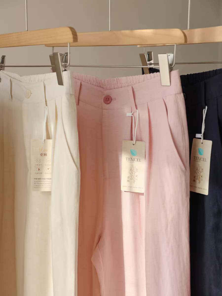 Vải lanh Tencel! Quần ống đứng dáng suông, chất liệu khô thoáng, mềm mại, bay bổng, cạp cao, dáng rộng, tôn dáng, quần lửng nữ, mẫu mới mùa hè.