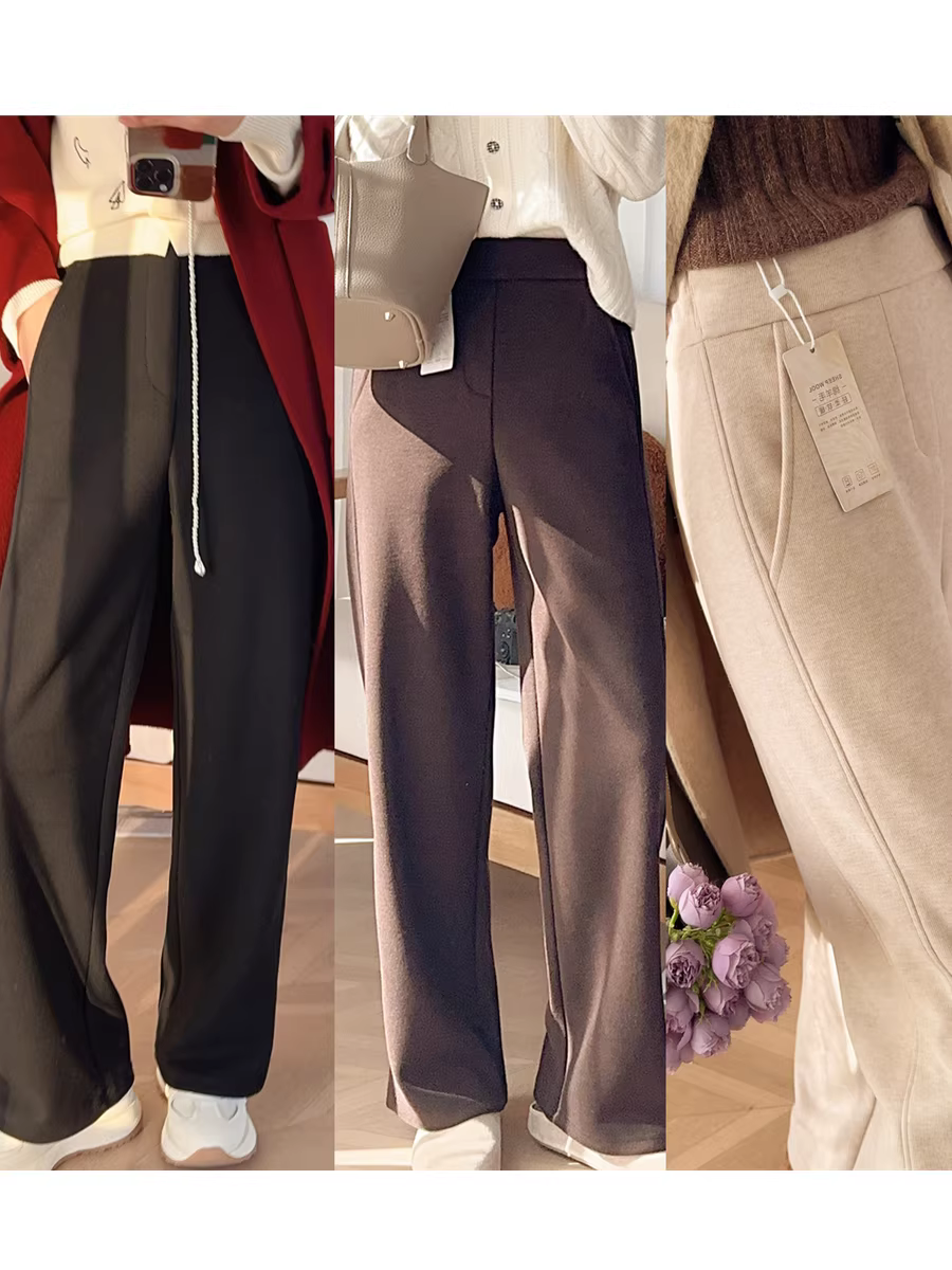 Mùa thu đông [Quần Minimalist Gratitude] Quần ống rộng hẹp lót lông cừu dày 700g, quần dài thon gọn và ấm áp