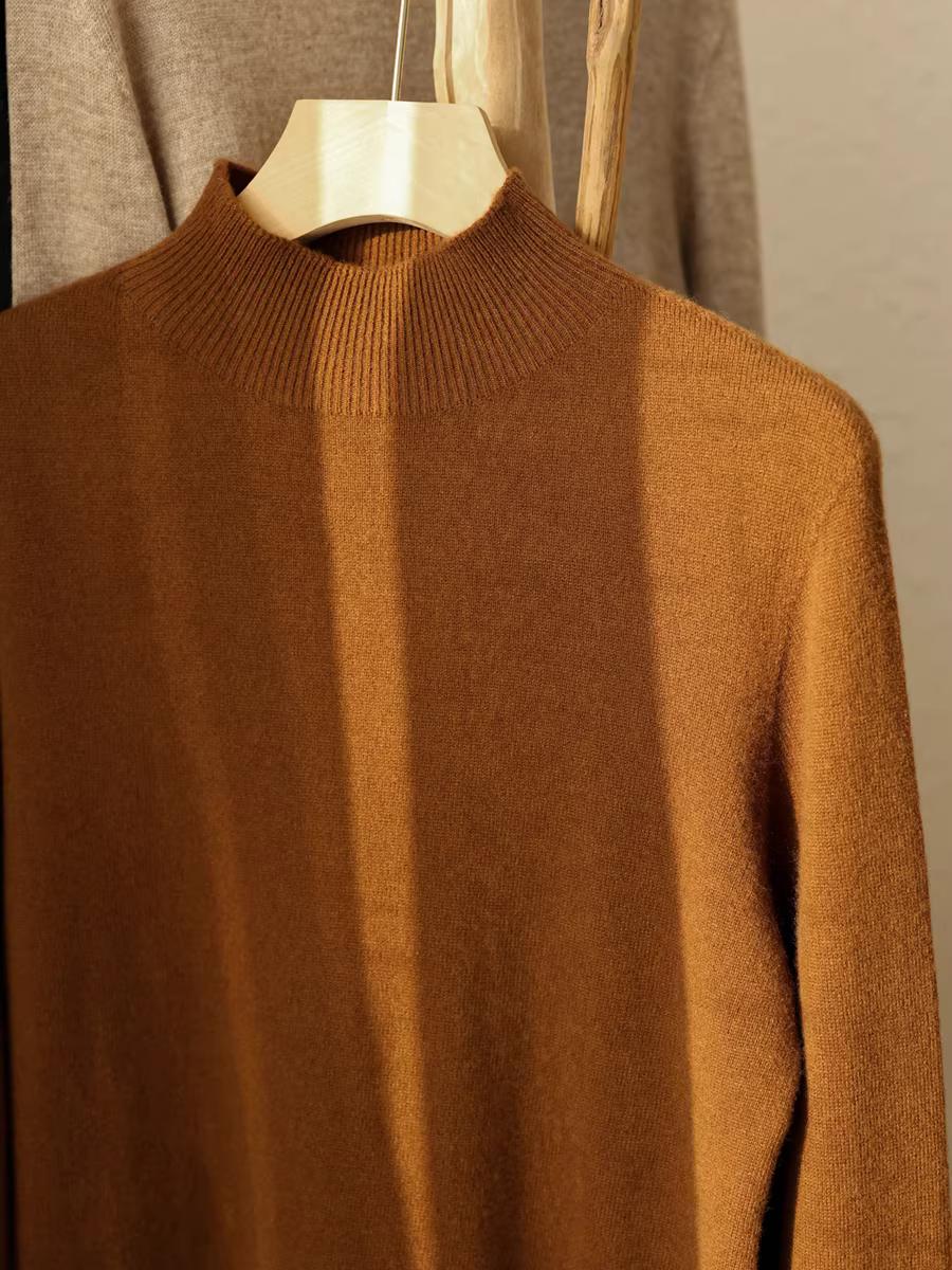 Áo len đa năng cơ bản 100% len merino dày 200g liền mạch, kiểu nửa cổ lọ dành cho nữ mùa thu đông