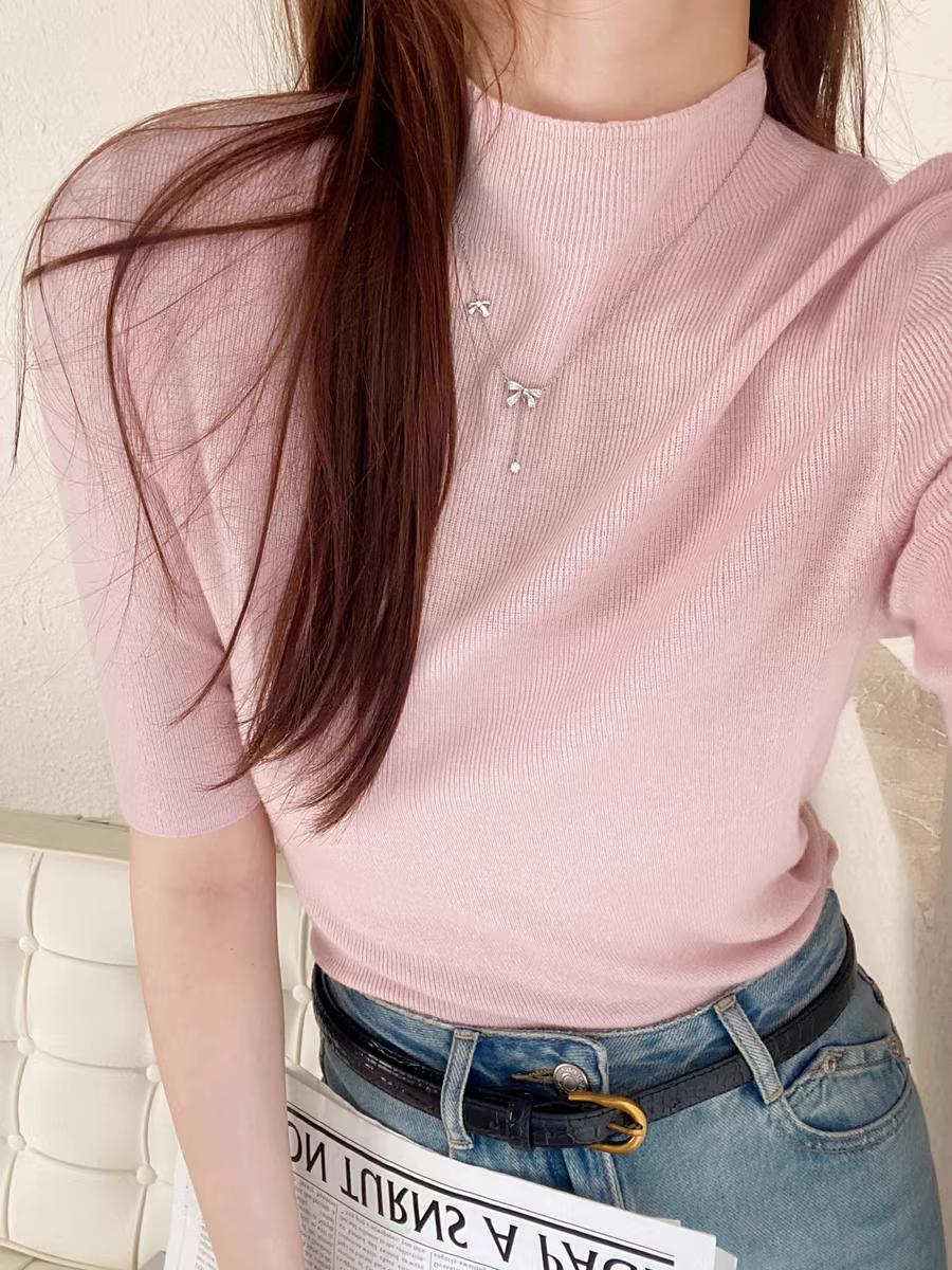 【2 chiếc với giá 139】Màu kem! Áo len dệt kim ngắn tay cổ tròn kiểu Pháp dành cho nữ, kiểu dáng mới cho mùa hè.