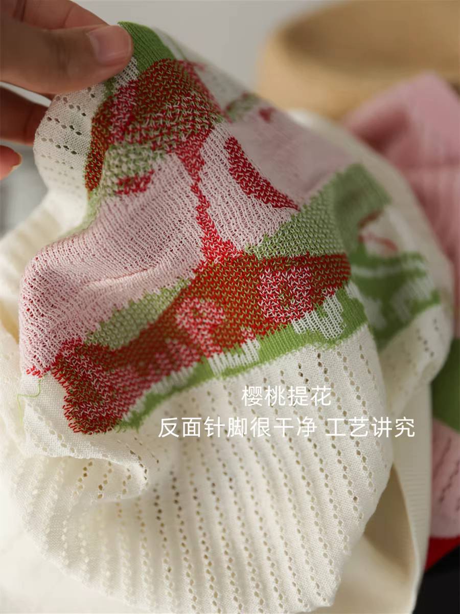 Áo len dệt kim cổ tròn bằng lụa Lyocell rỗng màu anh đào mùa hè trẻ trung và sáng màu dành cho nữ