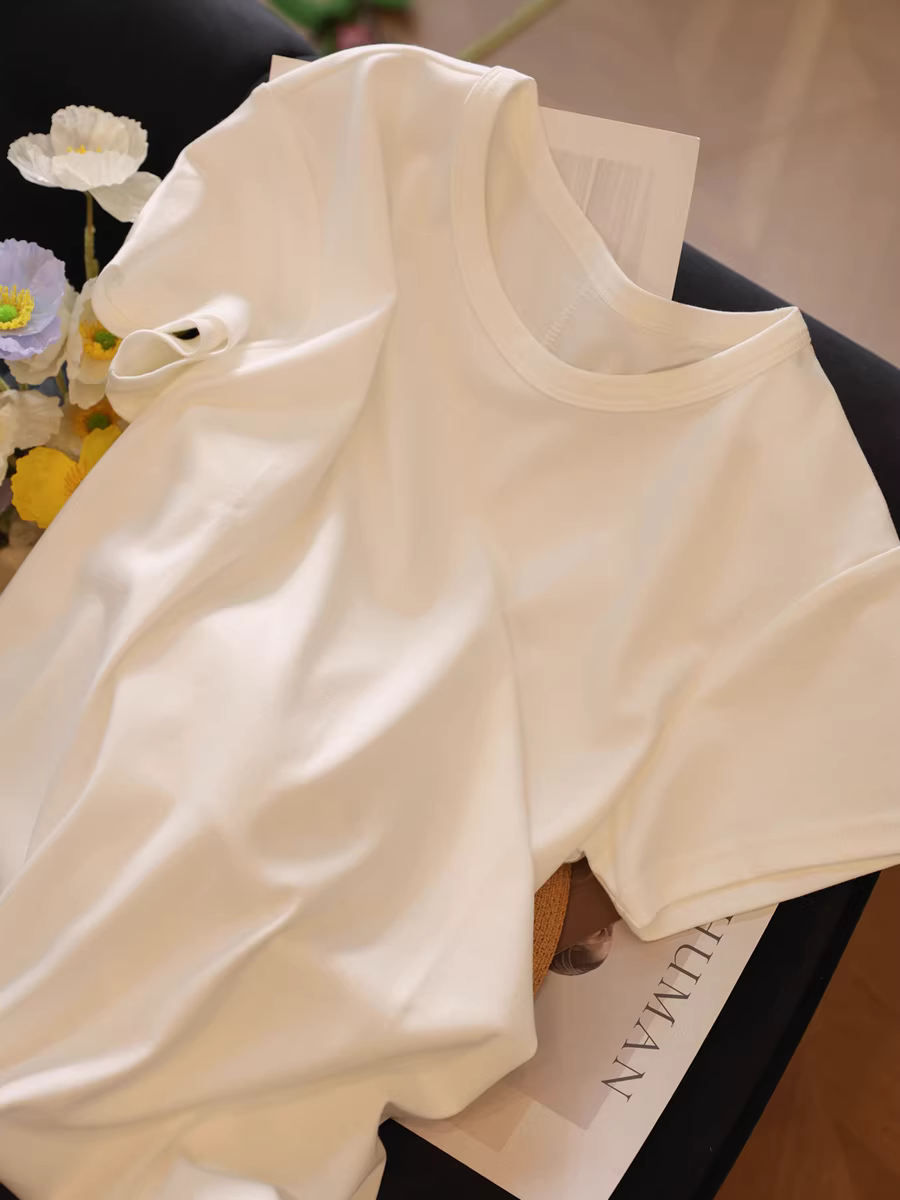 Ưu đãi thua lỗ! Mua hai! Áo thun cotton ngắn tay cổ tròn màu trơn đa năng, chất liệu Sorona chống nhăn, tạo cảm giác mát lạnh dành cho nữ mùa hè.