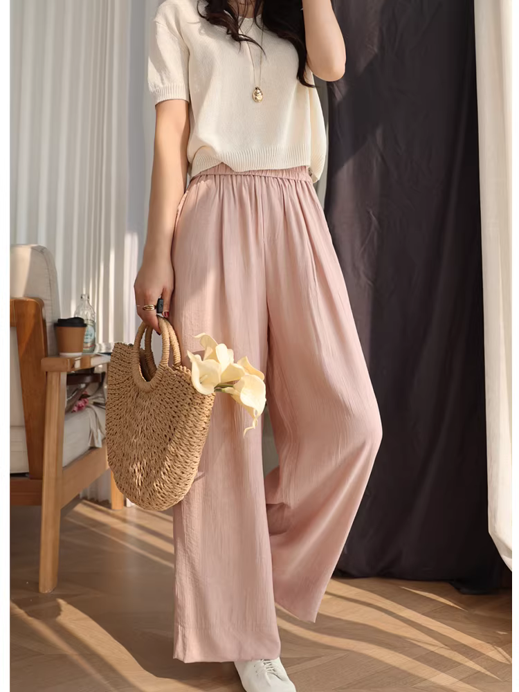 Quần Linen Yamamoto, chất liệu mềm mại, co giãn, lưng cao, dáng rộng ống thẳng, quần thường ngày cho nữ, mùa xuân hè.